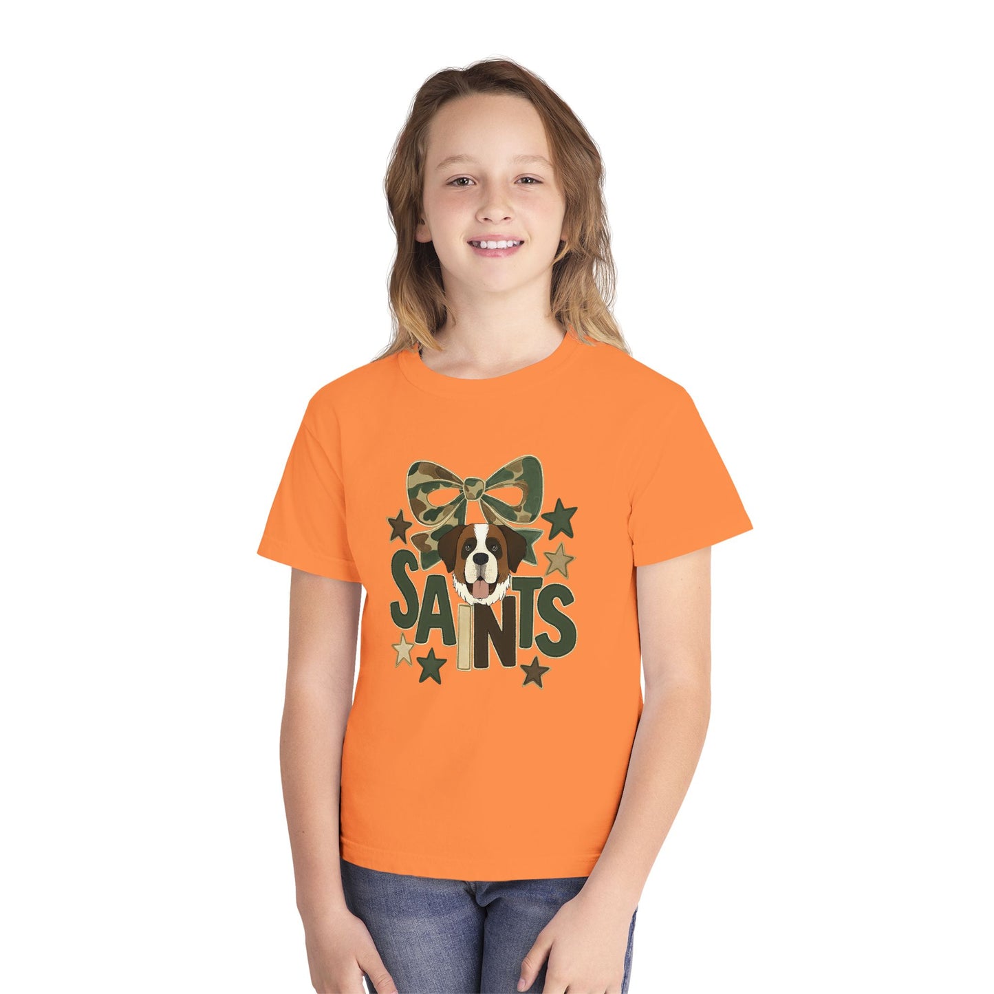 Camo Saints Youth Tee, Fun T-Shirt for Dog Lovers, Kids Outdoor Adventure Gear, Birthday Gift, Casual Wear
