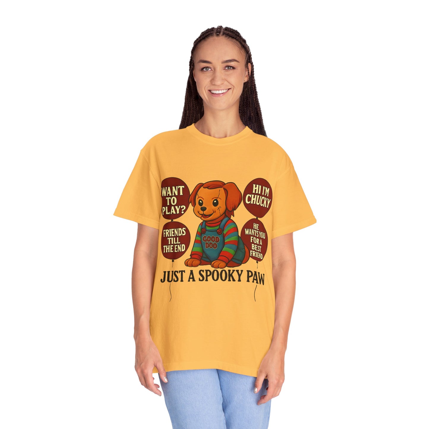 Spooky Graphic T-shirt, Halloween Costume Top, Unisex Tee, Funny Chucky Shirt, Gift for Horror Fans, Cute Spooky Apparel