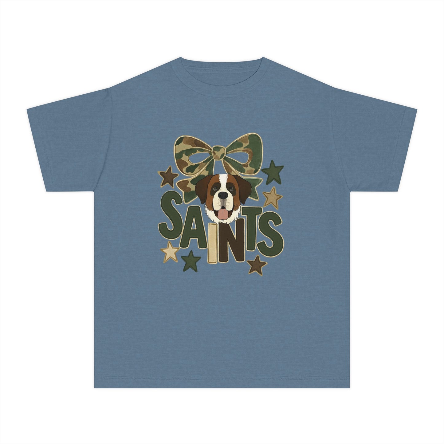 Camo Saints Youth Tee, Fun T-Shirt for Dog Lovers, Kids Outdoor Adventure Gear, Birthday Gift, Casual Wear