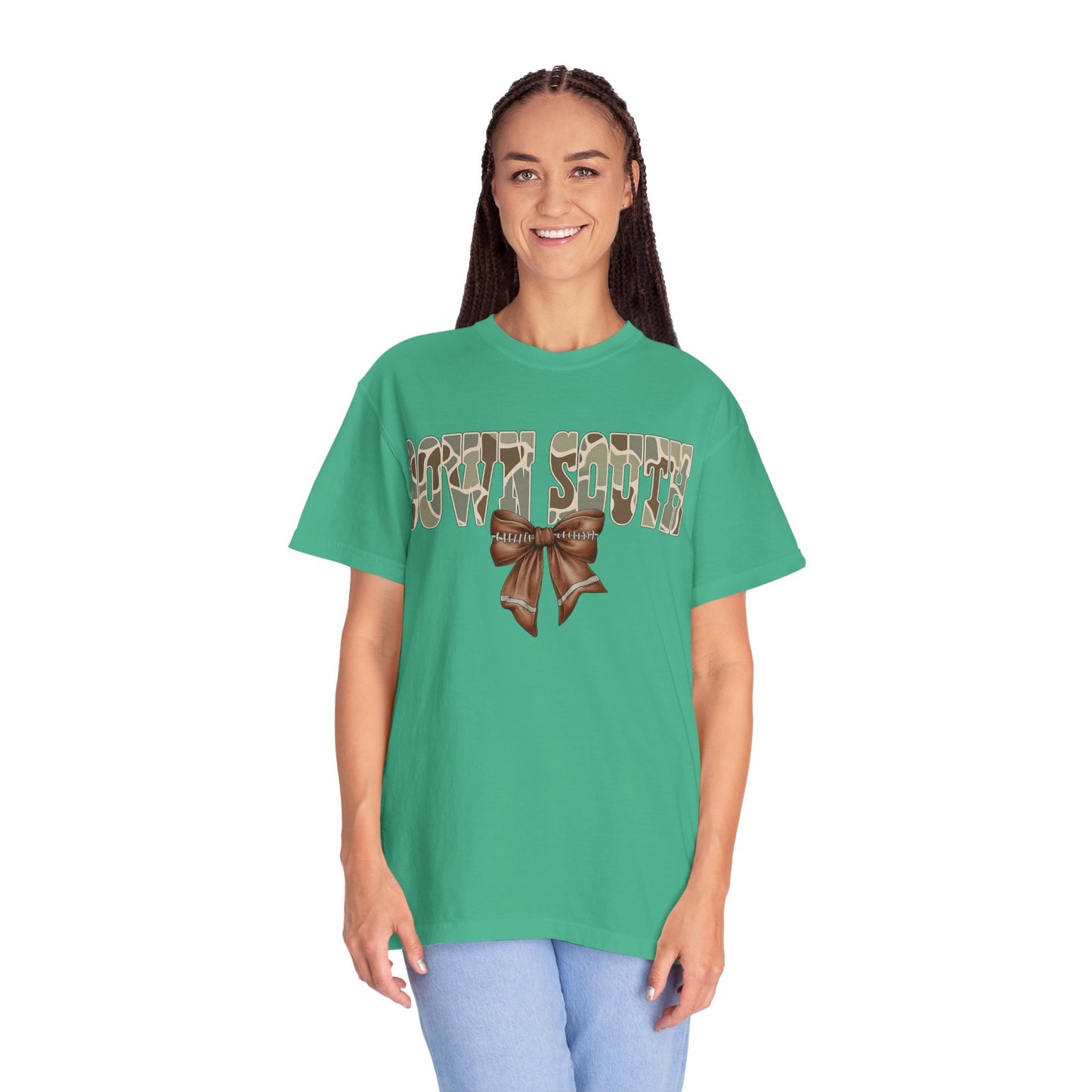 Camo Bow Graphic Tee - Trendy Apparel for Casual Outings and Birthdays