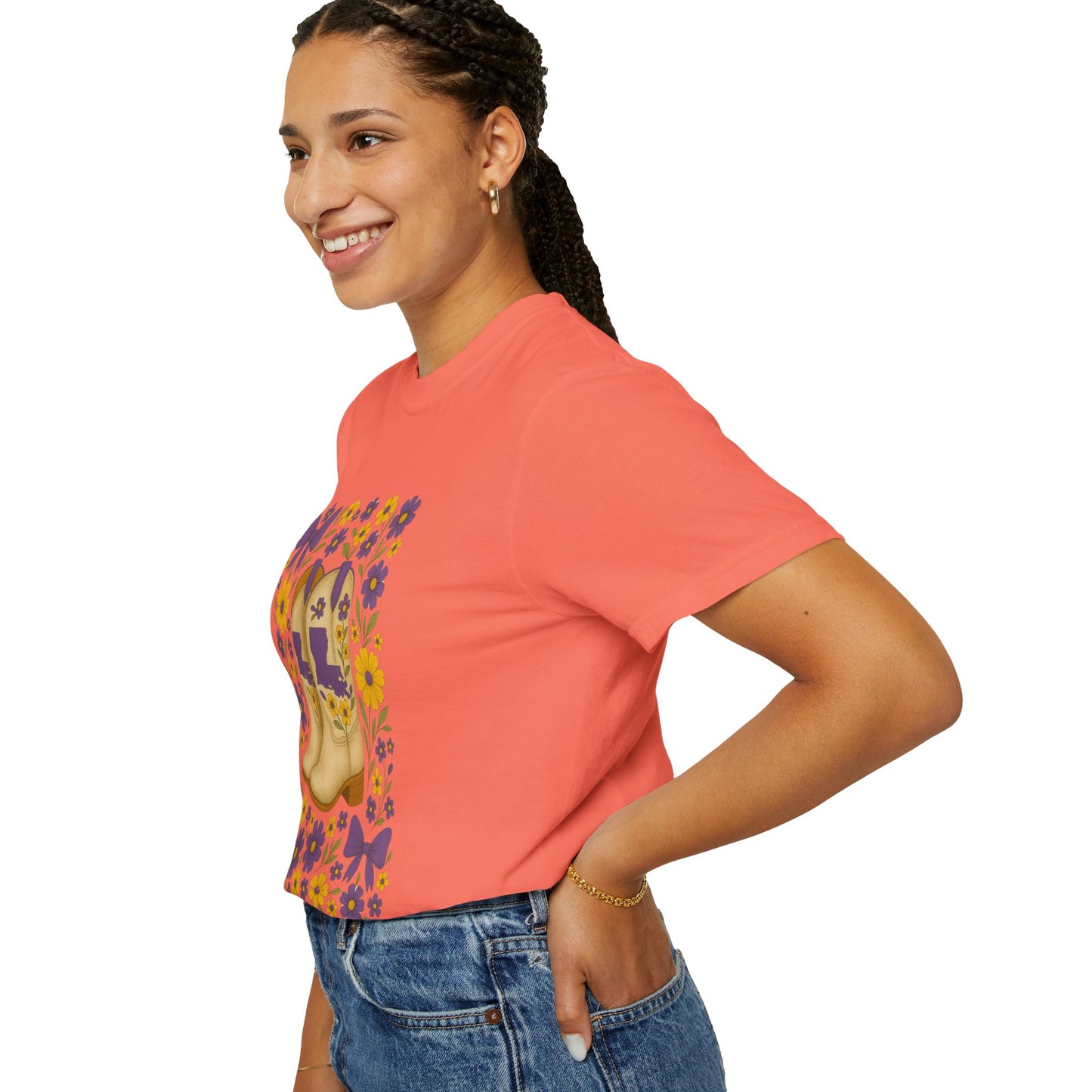T-Shirt - Western Floral Boot T-Shirt, Vintage Graphic Shirt, Gift for Cowgirl, LSU Tigers, Louisiana Game Day