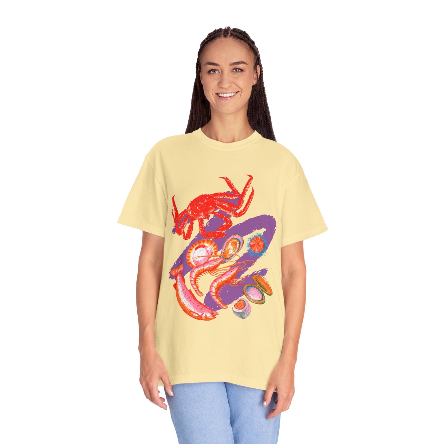 Comfort Colors Vibrant Seafood T-Shirt, French Coastal Tee, Distressed Shirt, Oversized Coquette Aesthetic, Nautical Style
