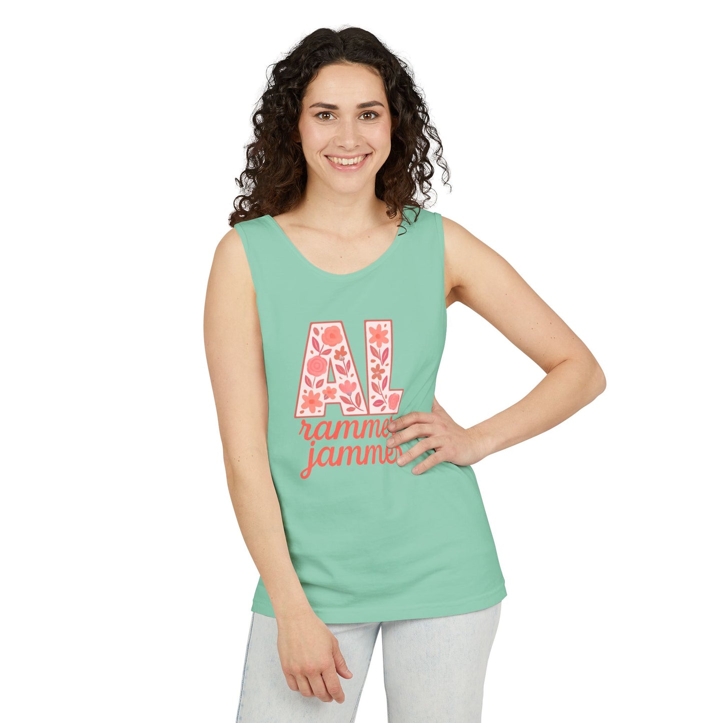 Floral Alabama Rammer Jammer Tank Top, Summer Tee, College Apparel, Game Day Shirt, Unisex Summer Clothing, Southern Style Top, Comfort Colors, Graduation Gift