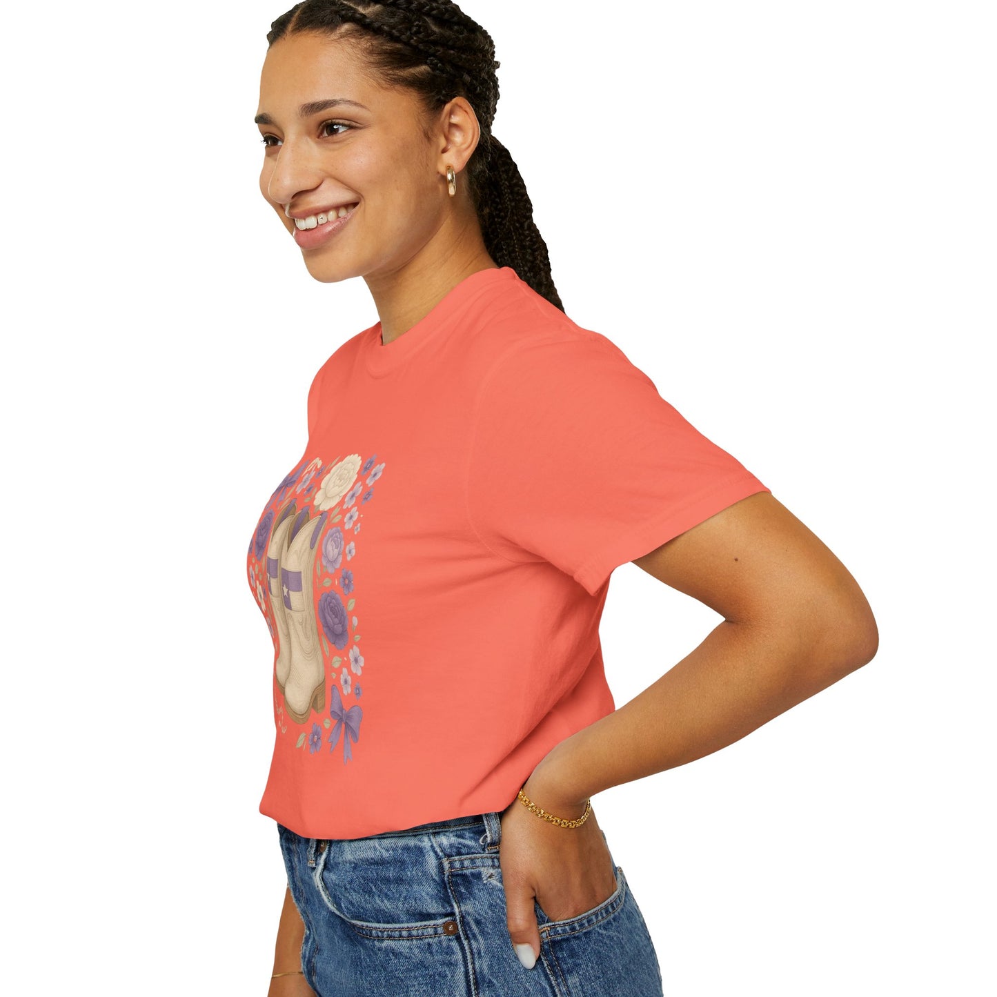 Whimsical Floral Boots Unisex T-Shirt | Casual Style, Gift for Her, Texas Christian University, TCU Frogs, Comfort Colors, Texas Fan gift, Graduation Gift