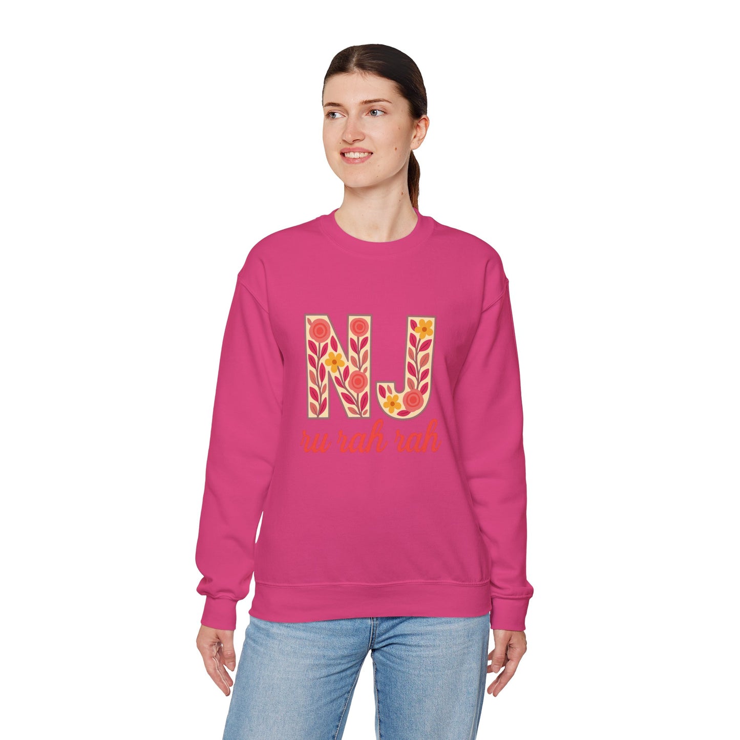 NJ Floral Pattern Crewneck Sweatshirt, Cozy Jersey, Casual Layer, Unique Gift, Fall Fashion, Unisex Apparel