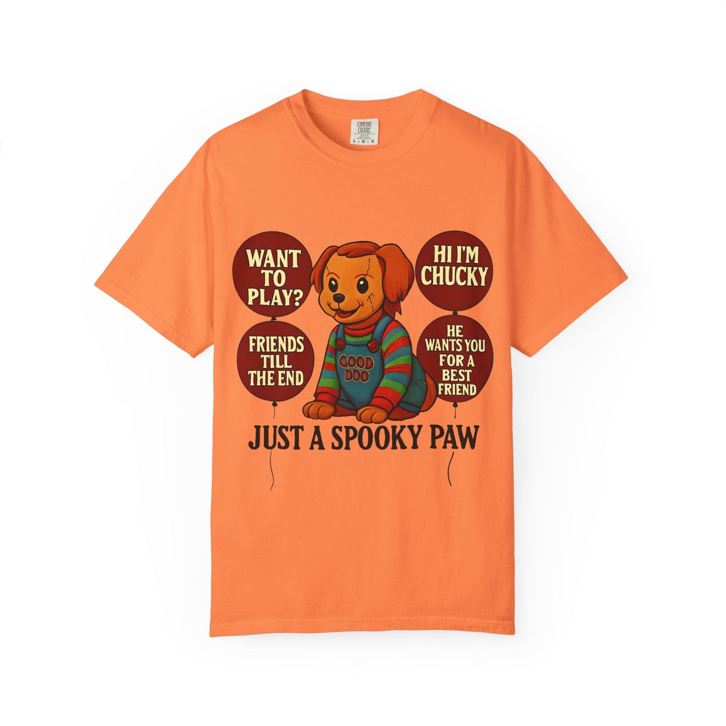 Spooky Graphic T-shirt, Halloween Costume Top, Unisex Tee, Funny Chucky Shirt, Gift for Horror Fans, Cute Spooky Apparel