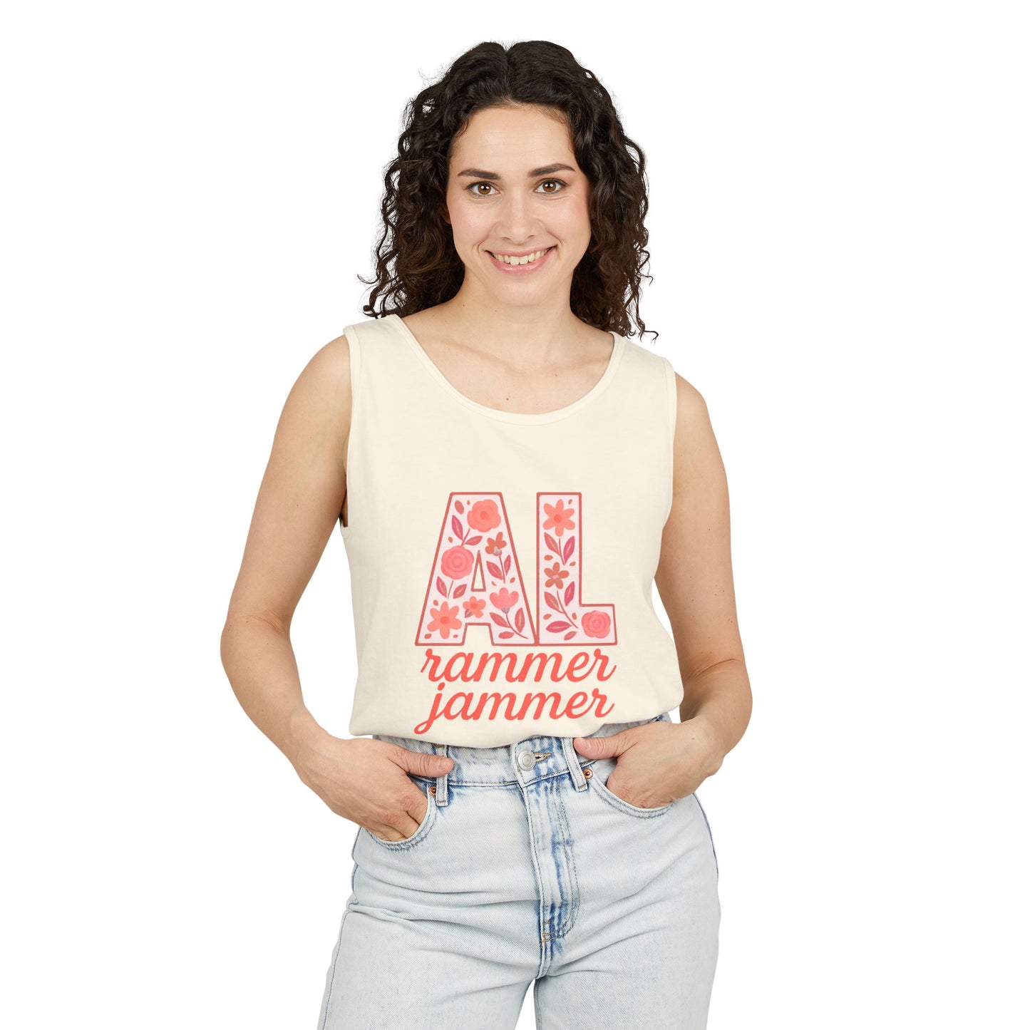 Floral Alabama Rammer Jammer Tank Top, Summer Tee, College Apparel, Game Day Shirt, Unisex Summer Clothing, Southern Style Top, Comfort Colors, Graduation Gift