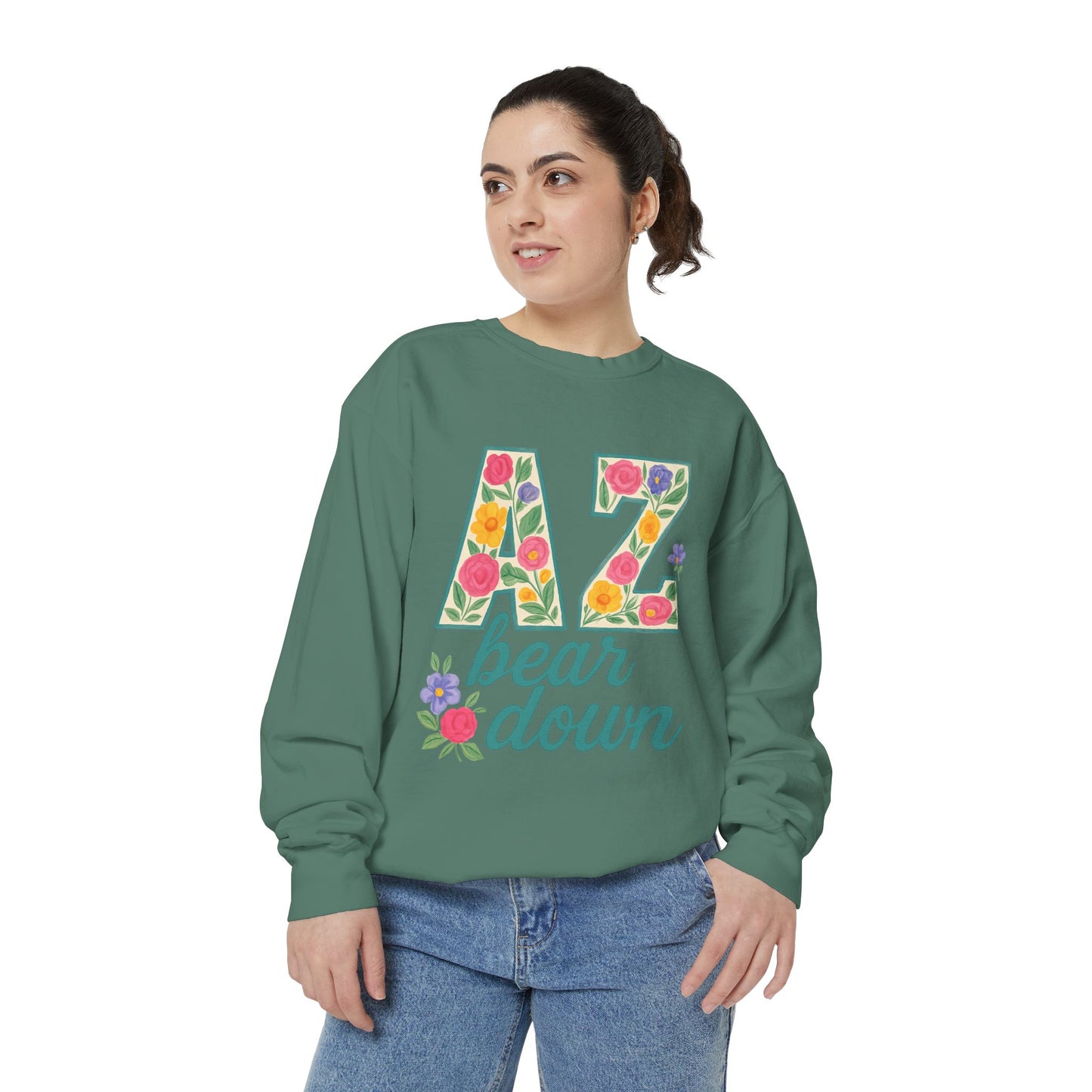 Arizona Floral Sweatshirt, Cozy Unisex Sweatshirt, Trendy Fall Layer, Gift for Him/Her, Sports Spirit Apparel, Bear Down AZ