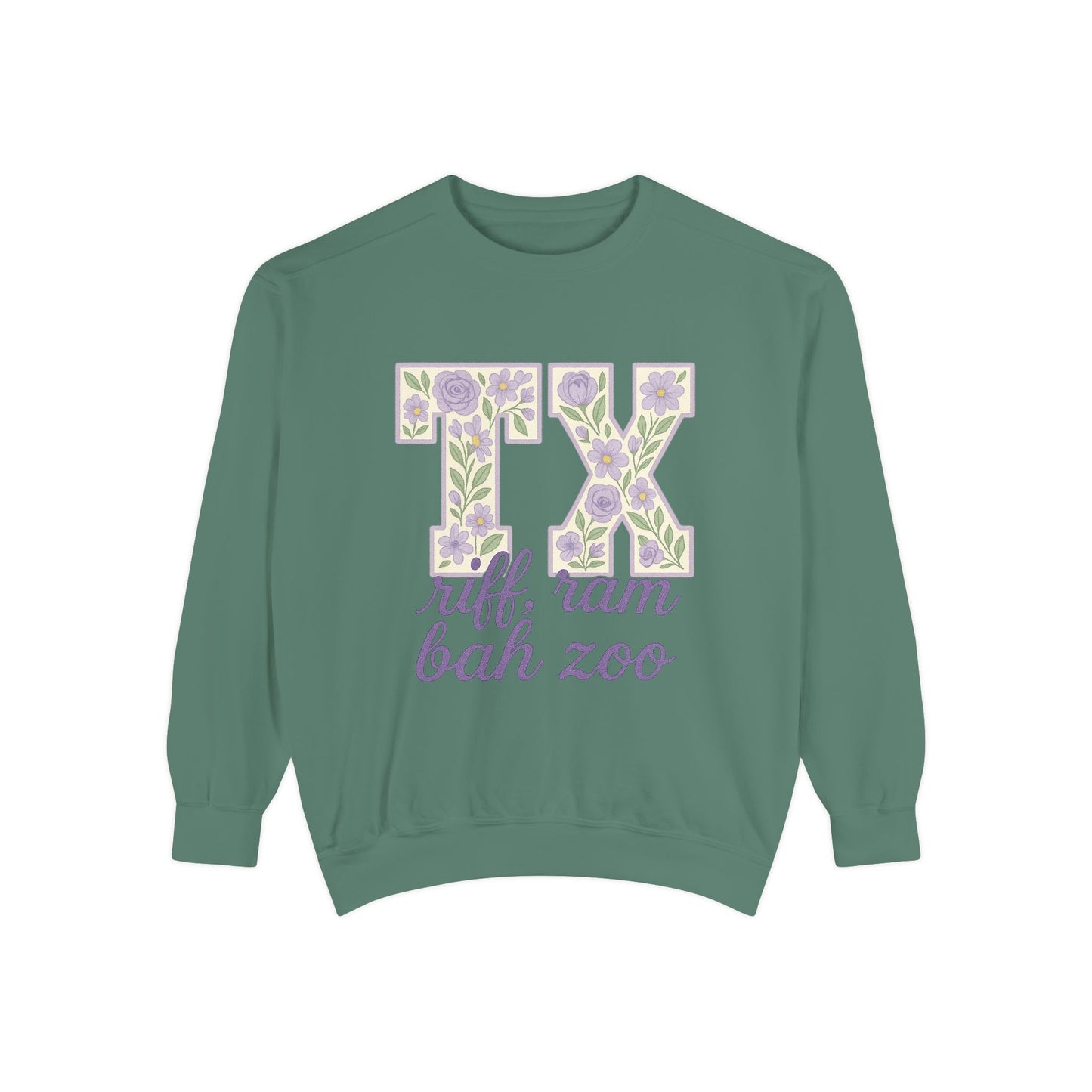 TCU Floral TX Sweatshirt - Unisex Garment-Dyed, Cozy Casual Wear, Texas Pride, Gift for Friends, College Apparel, Spring Outfits