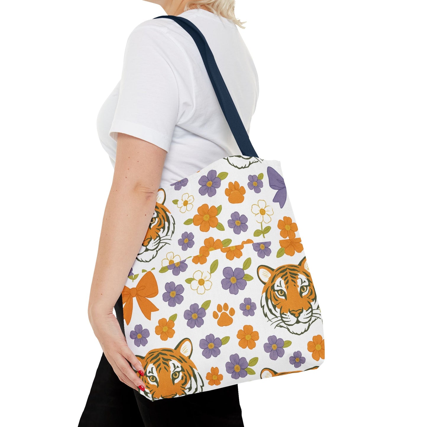 Whimsical Tiger Floral Tote Bag - Clemson Fan Gift, Graduation Gift, Alumni Gift, Cute Eco-Friendly Shopping Bag, Beach Bag, Gift for Animal Lovers, Spring & Summer Accessory