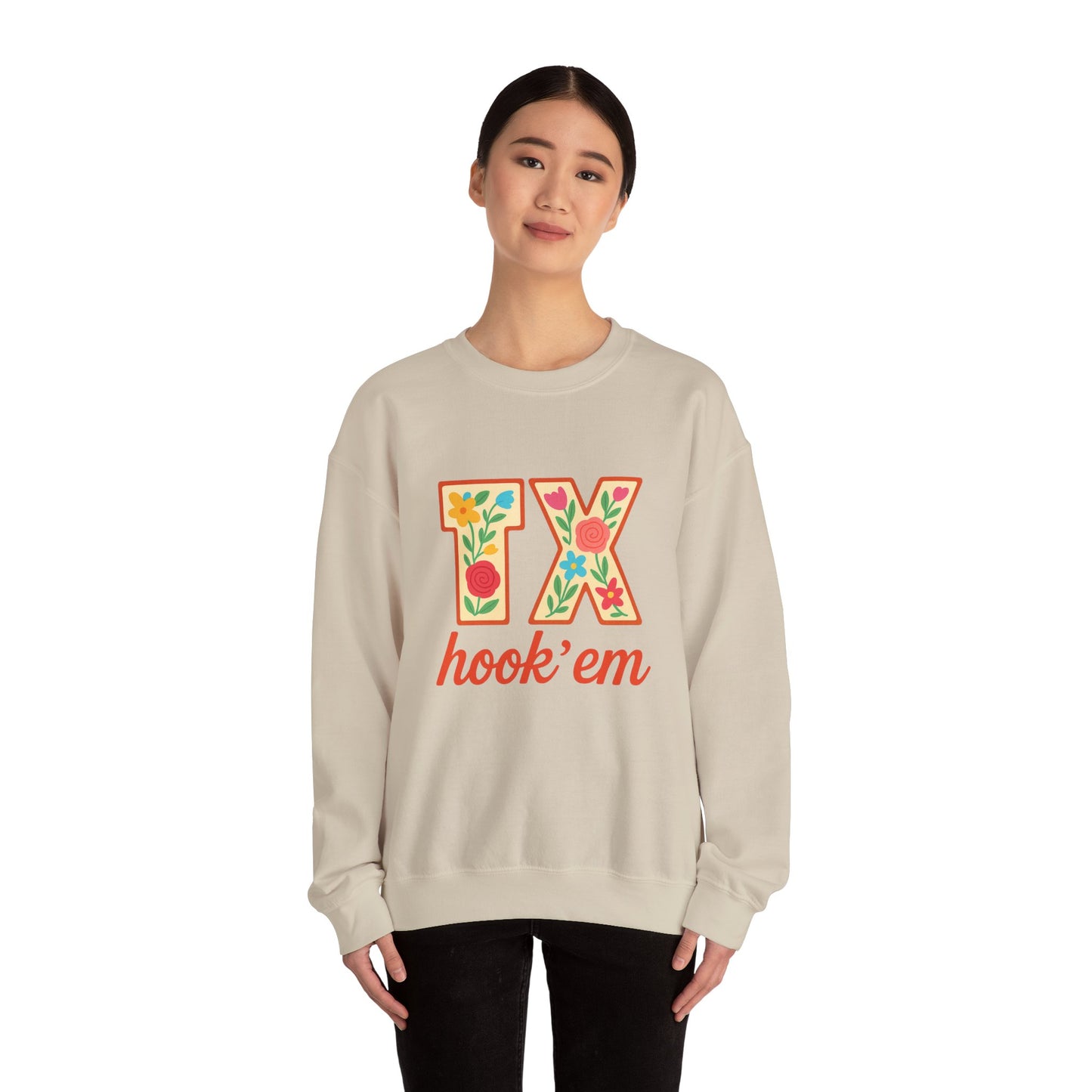 TX Hook'em Unisex Crewneck Sweatshirt | Cozy Texas Pride Apparel, Perfect for Game Day, Casual Outfits, Gifting