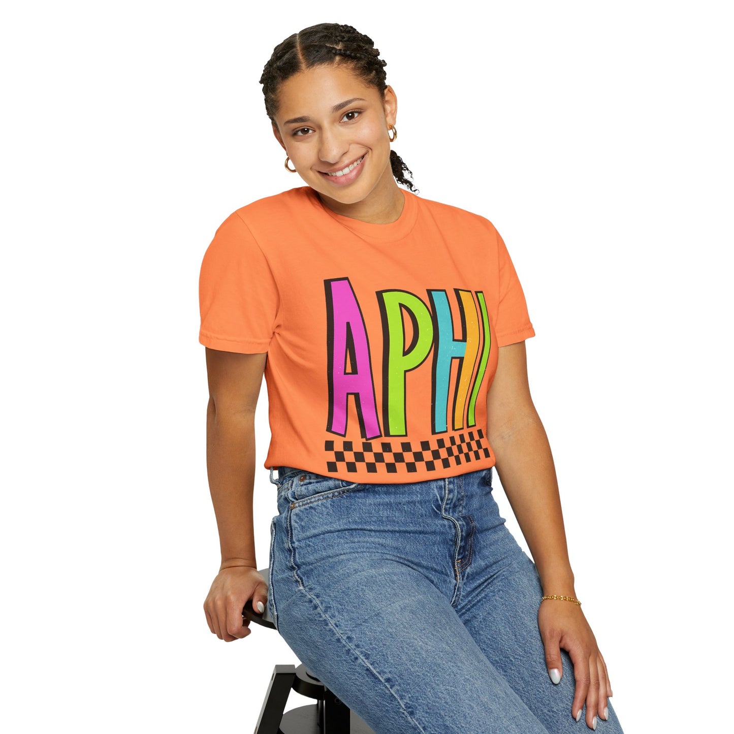 Checkered Neon Alpha P Colorful Graphic Unisex T-Shirt