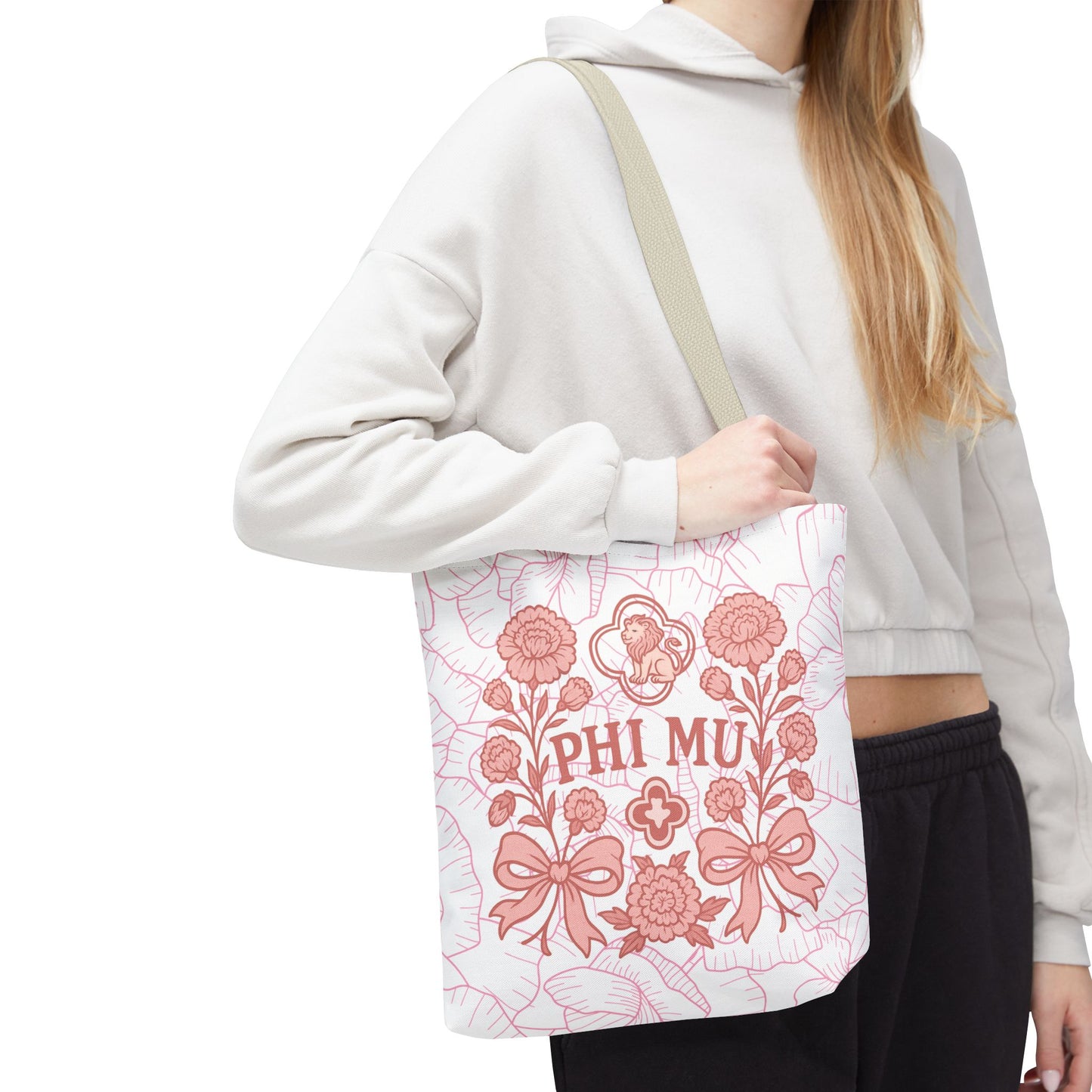 Phi Mu Floral Tote Bag, Sorority Bag, Gift for Sorority Sisters, Pink Floral Tote, College Essentials, AOP Design