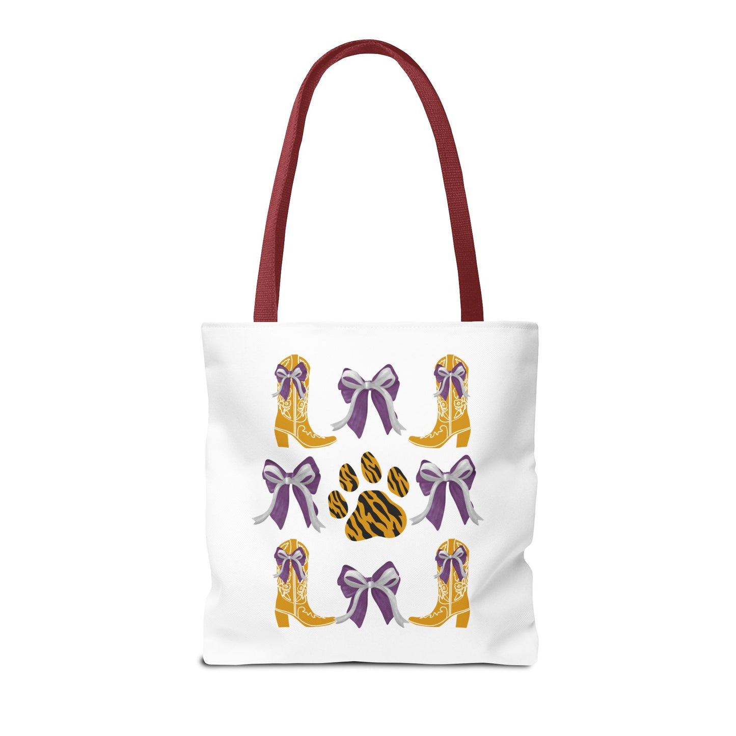 LSu coquette bow Print Tote Bag, Eco-Friendly Fashion Bag, lsu tiger fan, louisiana game day, geaux tigers, college student gift, graduation gift