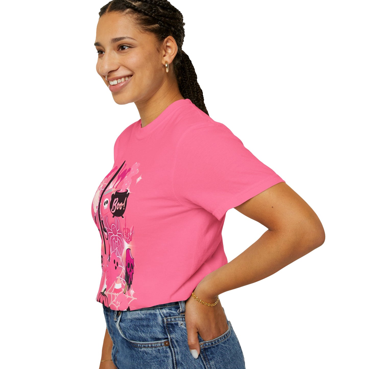 Pink Halloween-Themed Unisex T-shirt, Spooky Shirt, Ghostly Apparel, Boo T-shirt, Fall Fashion, Halloween Costume Top