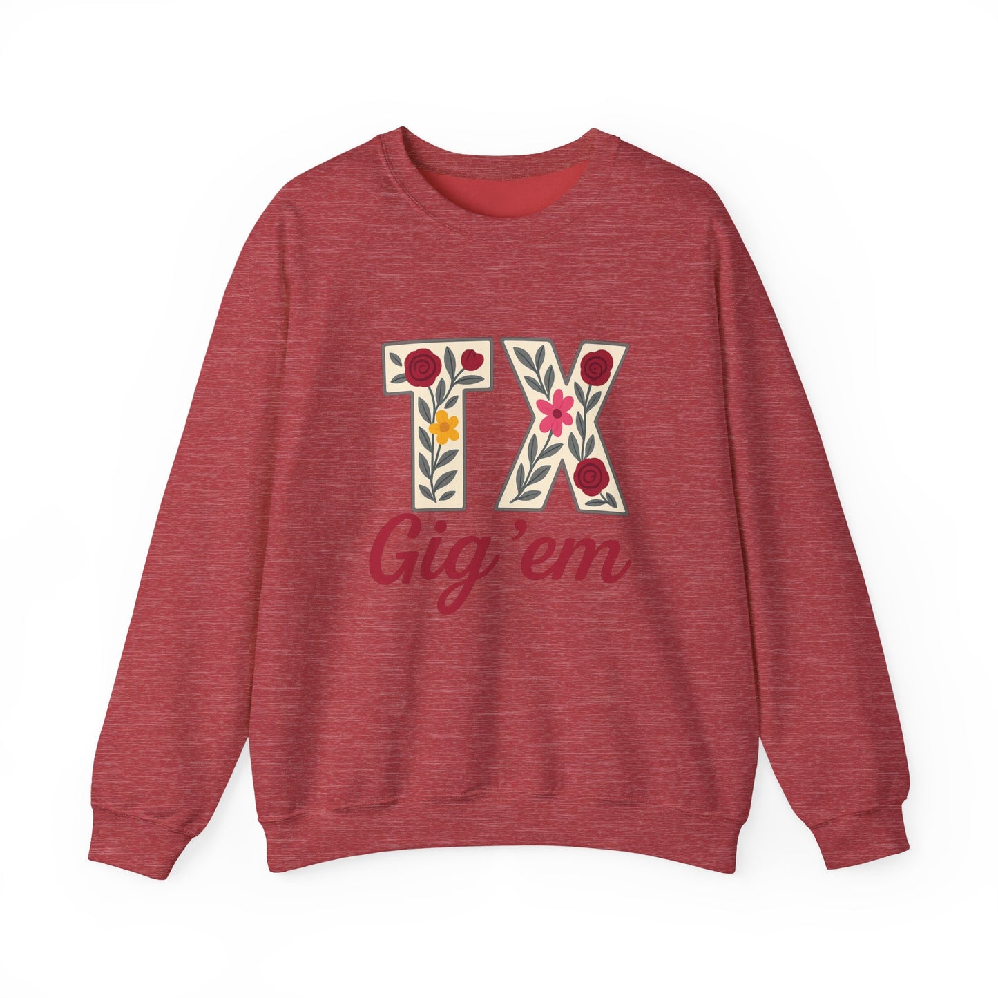 Texas Floral Crewneck Sweatshirt, Cozy Texas Sweatshirt, TX Gig'em Gift, Unisex Sweatshirt for Gamers, Floral Crew Neck for Casual Wear
