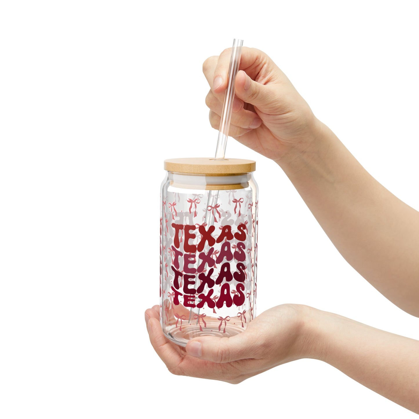 Coquette Bow Texas Sipper Glass, 16oz Travel Mug, Gift for Texans, Summer Hydration, Aggies Game Day, Eco-Friendly Drinkware, Graduation Gift