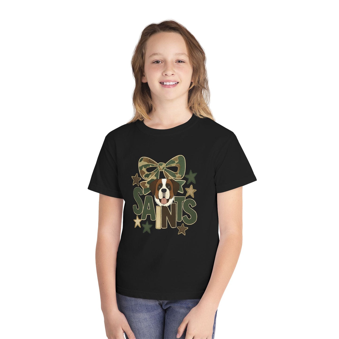 Camo Saints Youth Tee, Fun T-Shirt for Dog Lovers, Kids Outdoor Adventure Gear, Birthday Gift, Casual Wear