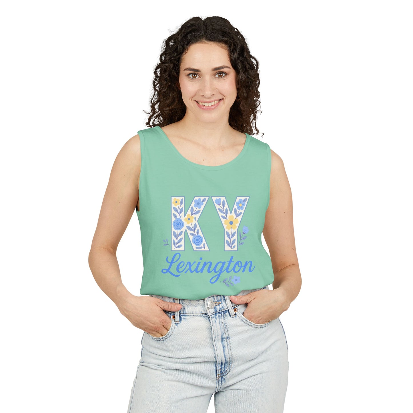 Kentucky Floral Letter Tank Top, Summer Tank, Cute Souvenir, Unisex Summer Apparel, Gift for Her, Comfort Colors, Graduation Gift