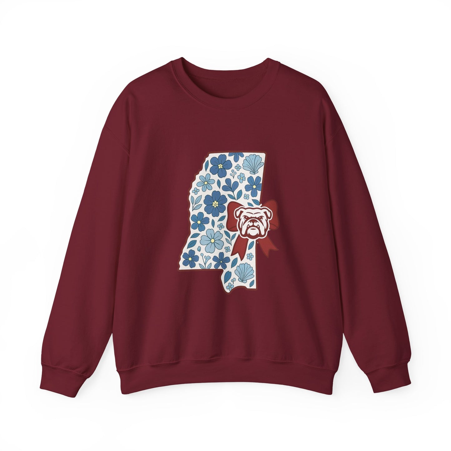 Mississippi Flower Bulldog Crewneck Sweatshirt, Cozy Sweatshirt for Fall, Gift for Dog Lovers, College Apparel, Casual Fashion