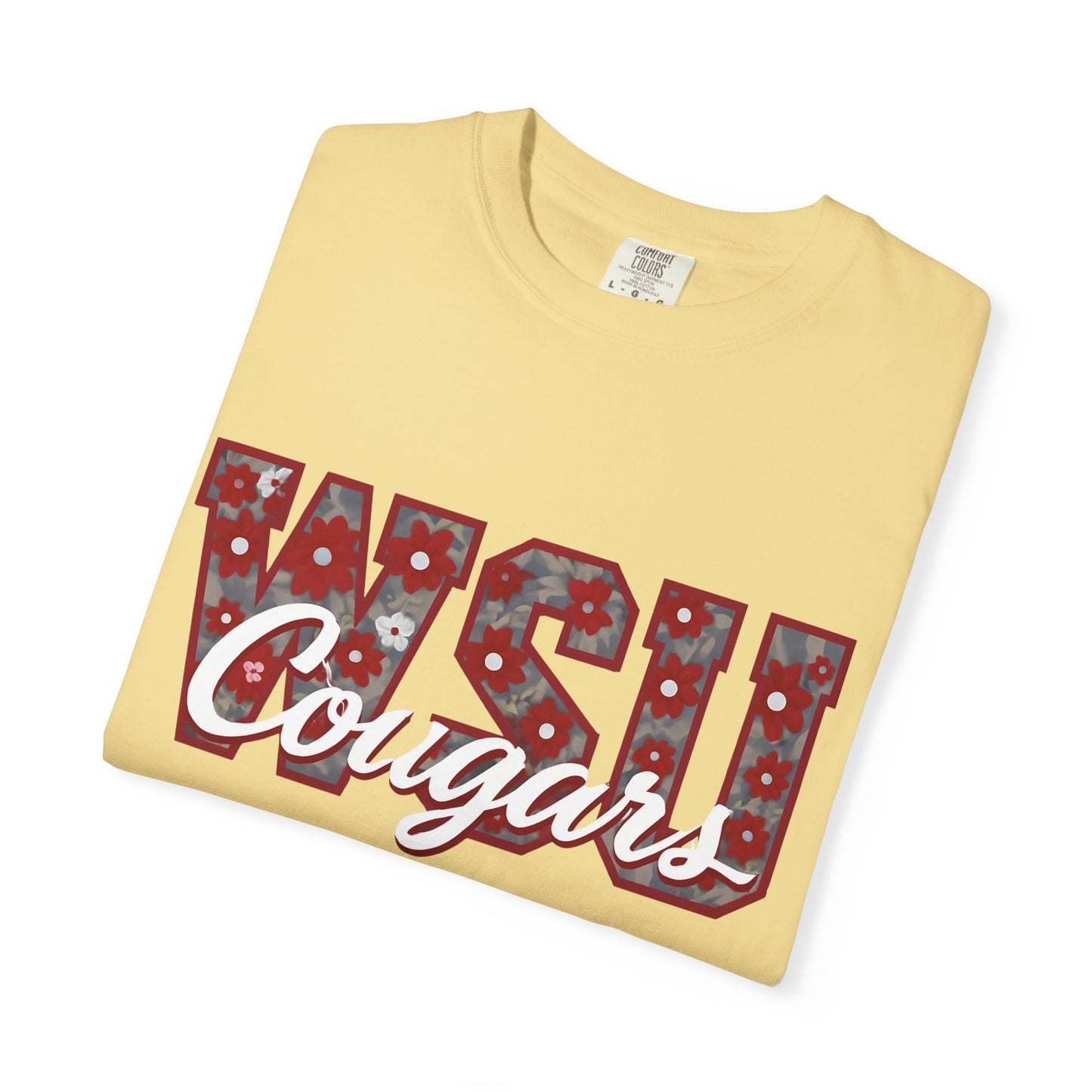 Garment-Dyed T-Shirt with WSU Cougars Design, Casual Wear, College Apparel, Sports Fan Gear, Comfortable Lifestyle Top, WSU Cougars