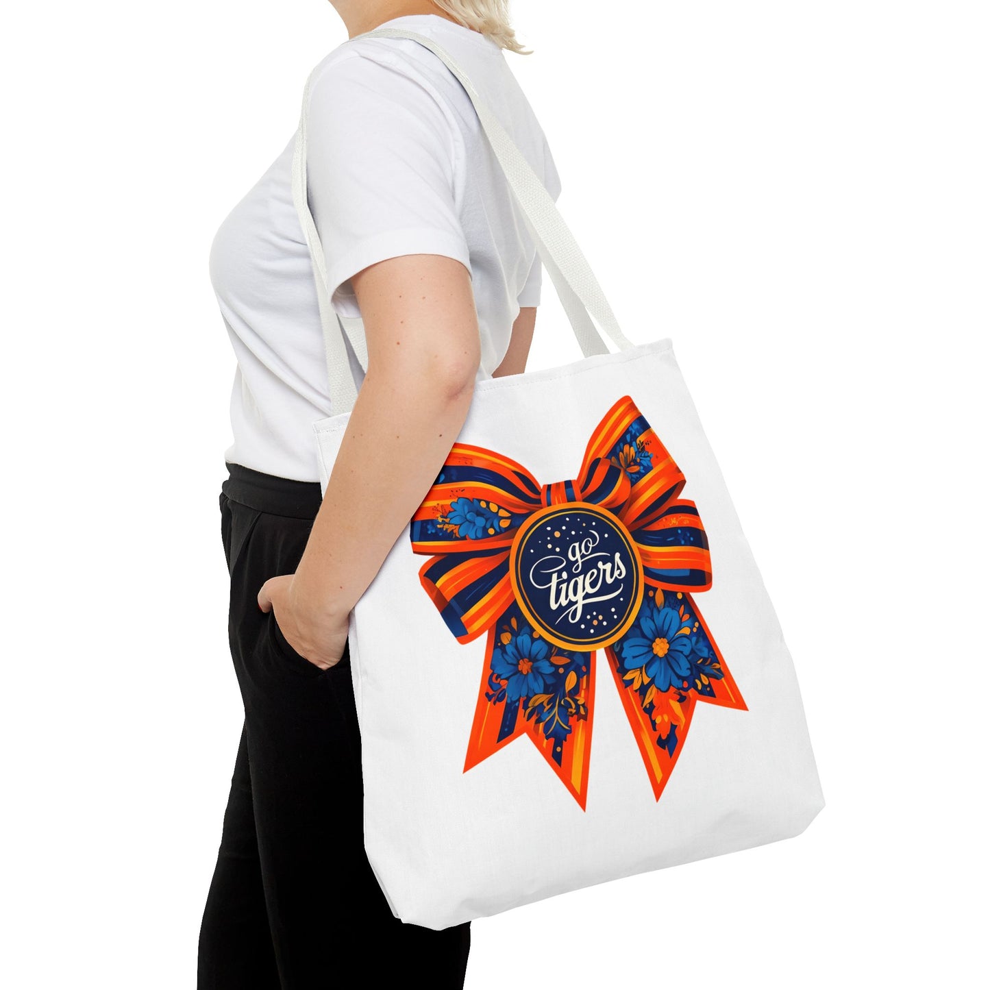 Cheerful Floral Tote Bag - Go Tigers, Sports Fan Gift, Custom Tote, Floral Design, Game Day Bag, Personalized Shopping Bag