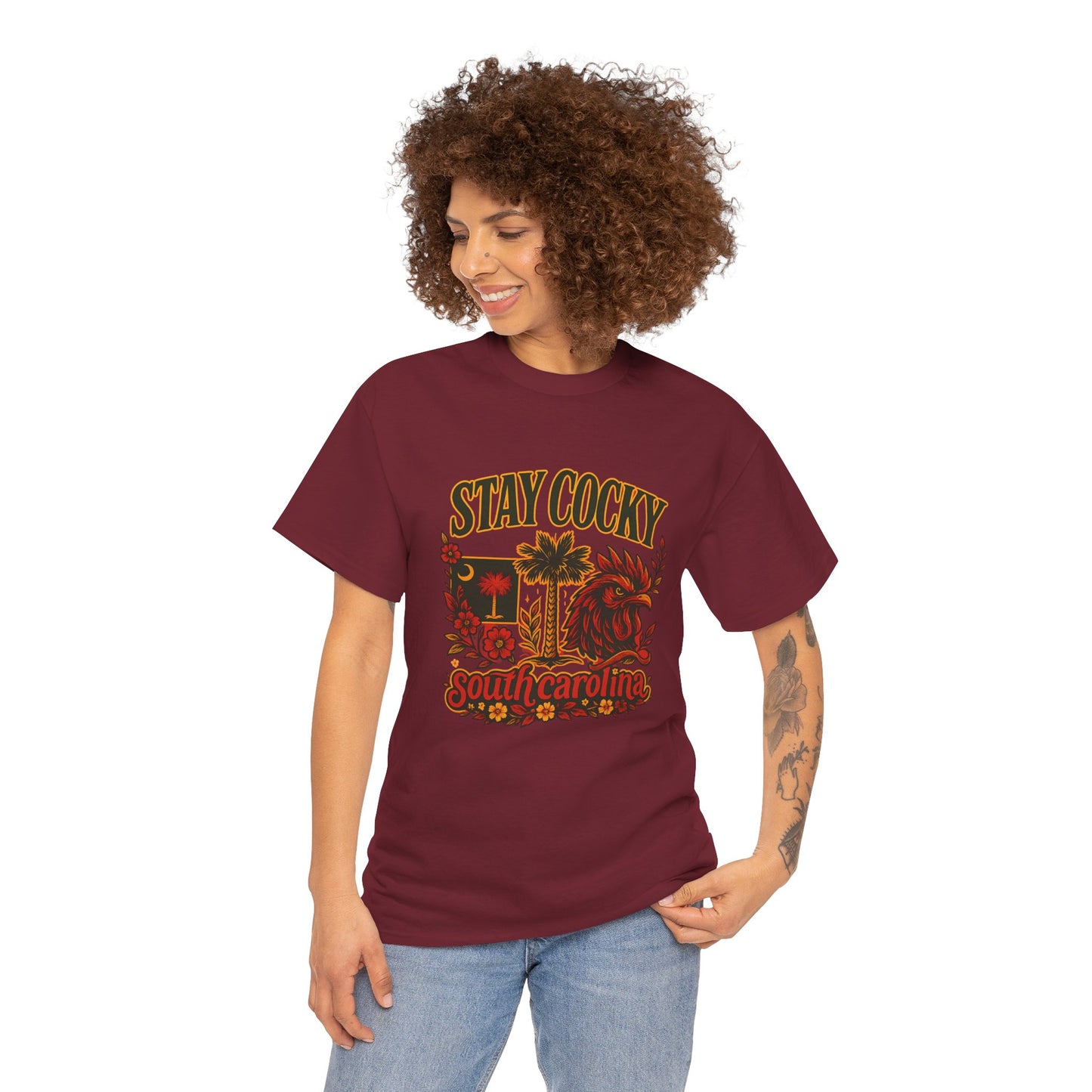 Stay Cocky Unisex Heavy Cotton Tee, Casual Graphic Tee, South Carolina Pride Shirt, Fun Vacation Wear, Perfect Gift for Gamecocks Fans
