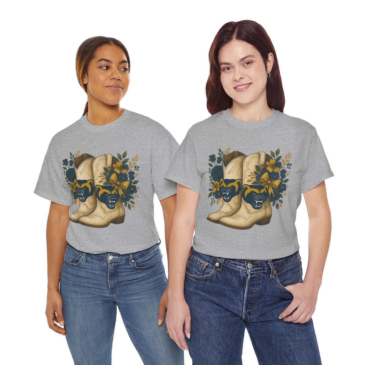 Graphic Tee - Michigan Wolverines Maize and Blue Country Chic Floral Cowboy Boots Vintage Style Shirt