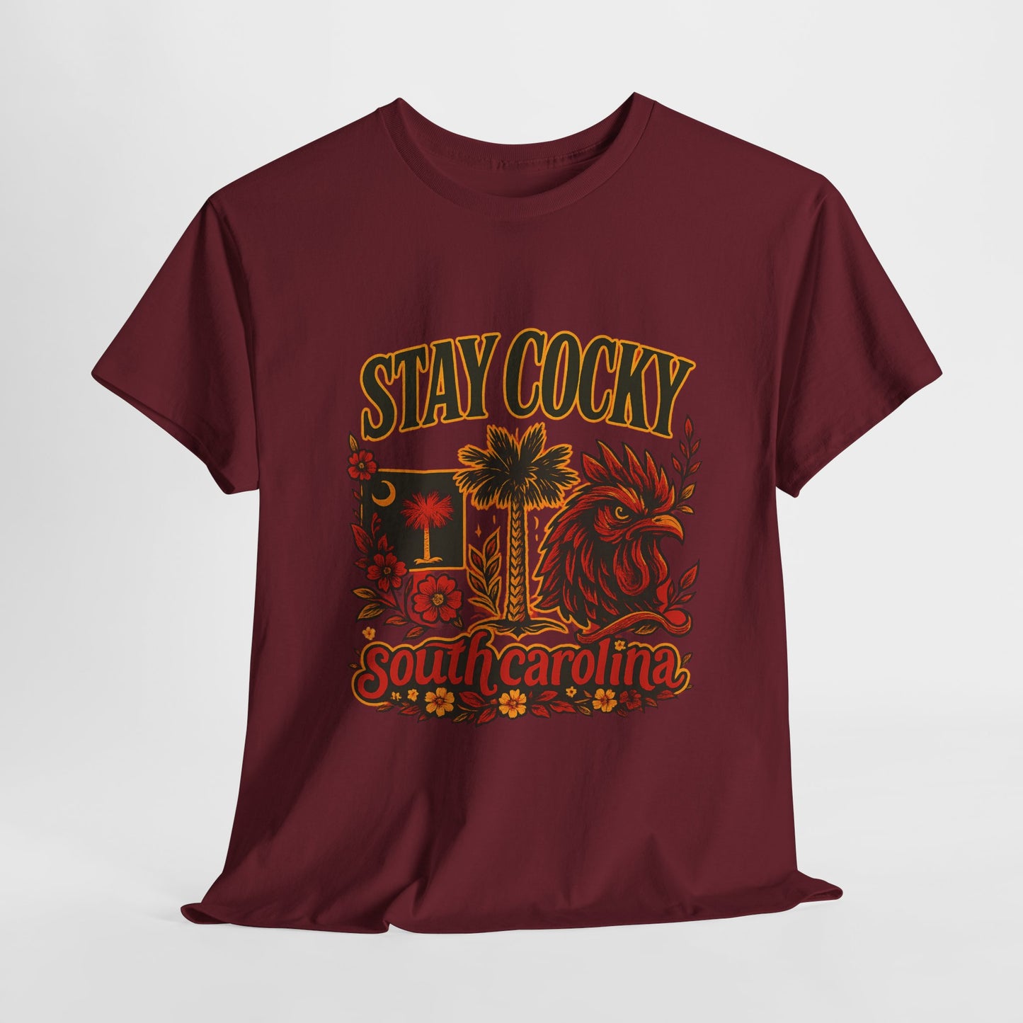 Stay Cocky Unisex Heavy Cotton Tee, Casual Graphic Tee, South Carolina Pride Shirt, Fun Vacation Wear, Perfect Gift for Gamecocks Fans