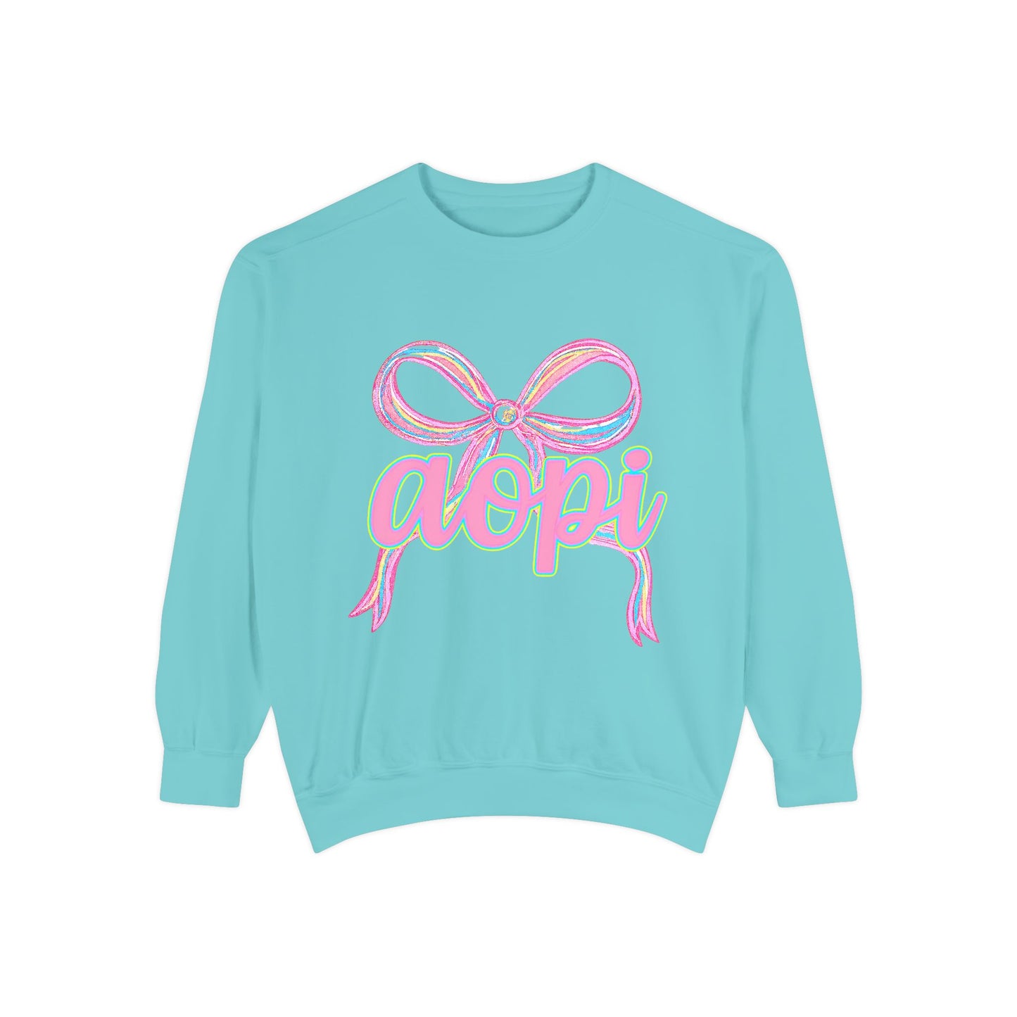 Pastel Bow Sweatshirt with aopi Design, Cozy Unisex Sweatshirt, Gift for Sorority Sisters, Casual Chic Apparel, Best Friend Outfit