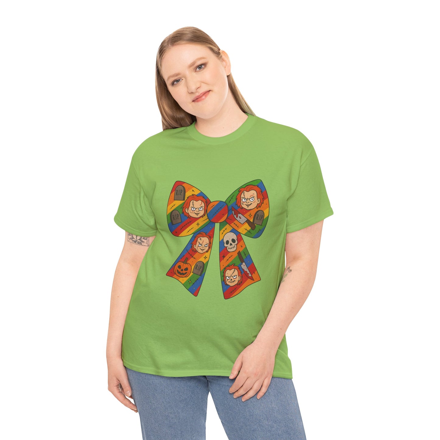 Colorful Halloween Bow Tee, Fun Costume T-Shirt, Halloween Party Shirt, Unisex Graphic Tee, Cozy Everyday Wear, Unique Gift Idea