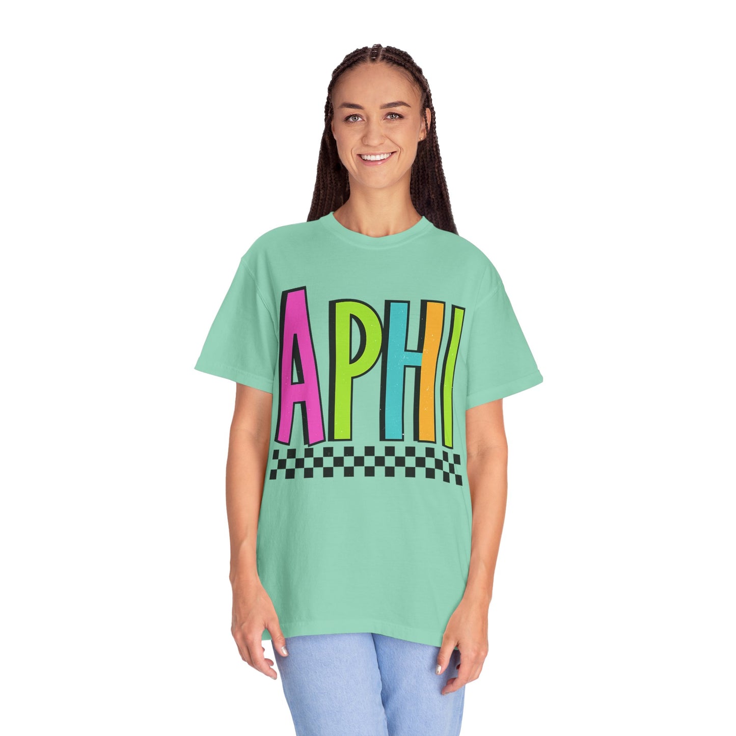 Checkered Neon Alpha P Colorful Graphic Unisex T-Shirt