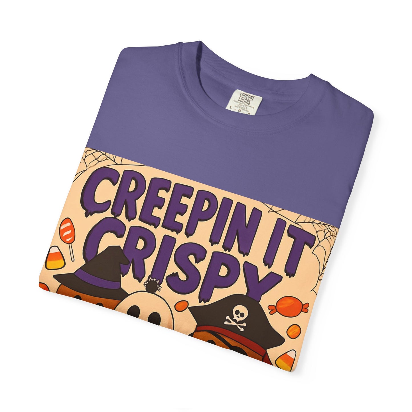 Halloween Themed T-Shirt, Creepin It Crispy T-Shirt, Unisex Shirt for Fall, Cute Halloween Tee, Festive Ghost & Candy Design