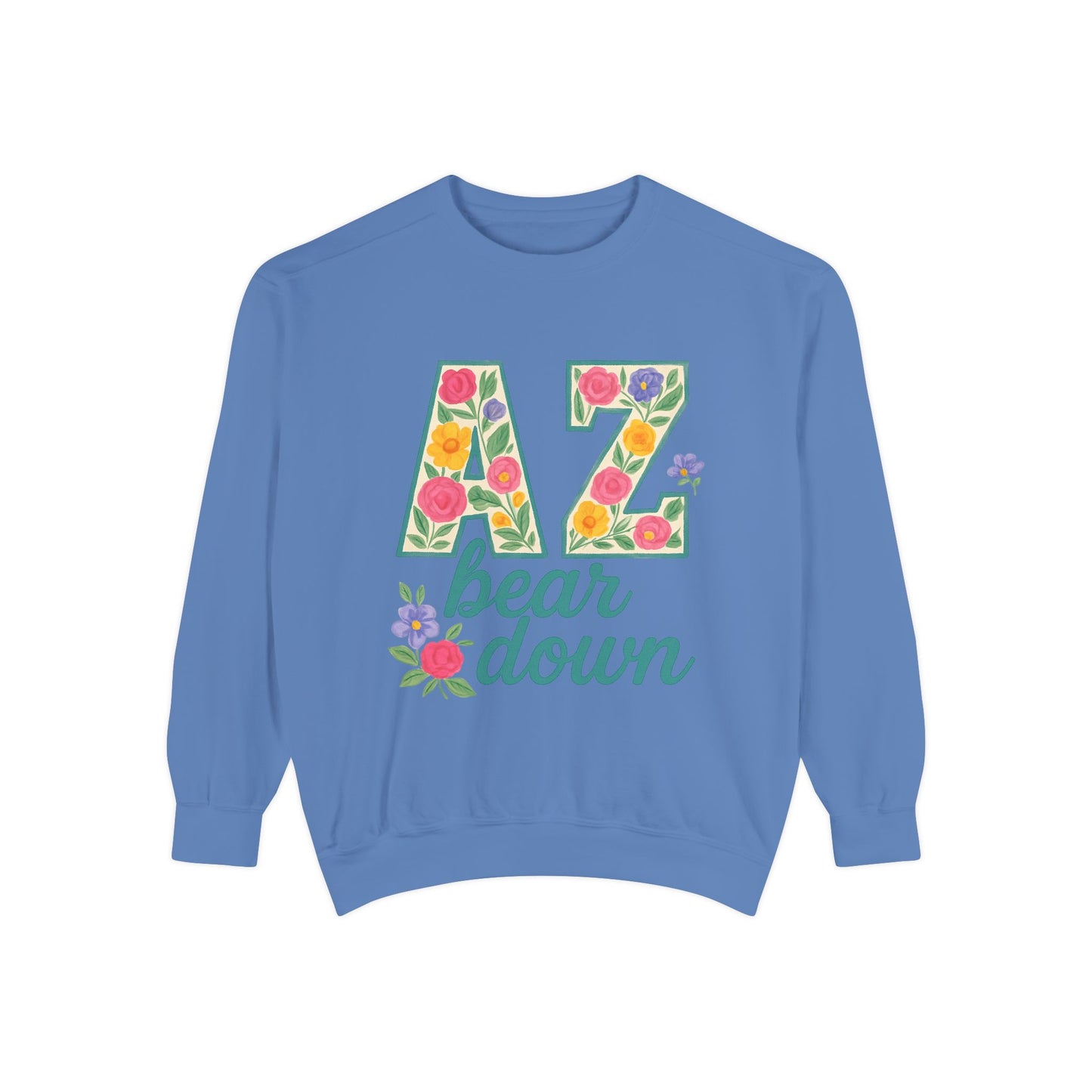 Arizona Floral Sweatshirt, Cozy Unisex Sweatshirt, Trendy Fall Layer, Gift for Him/Her, Sports Spirit Apparel, Bear Down AZ