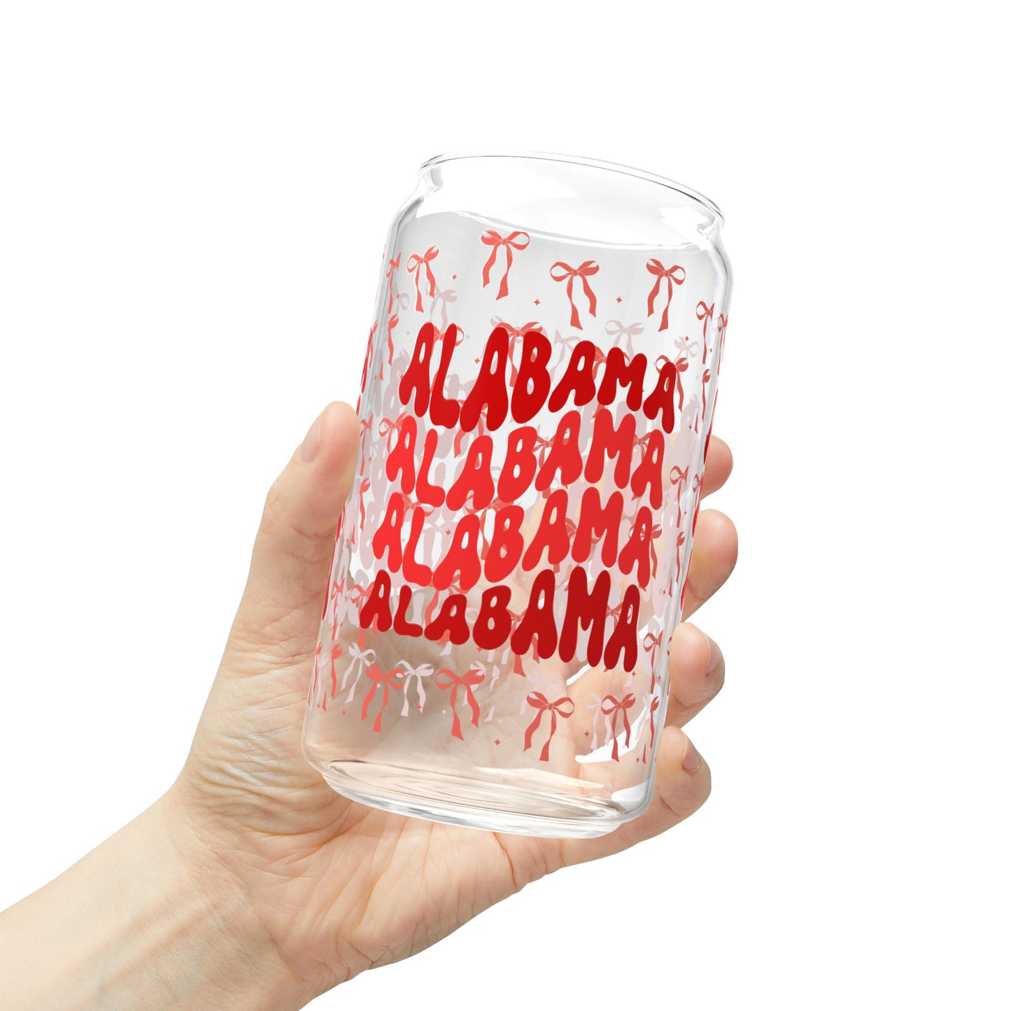 Coquette Bow Alabama Sipper Glass, 16oz - Bama Drinkware, Summer Vibes, Bama Game Day, Fun Home Decor, Eco-Friendly Straw, Graduation Gift, RTR Gift
