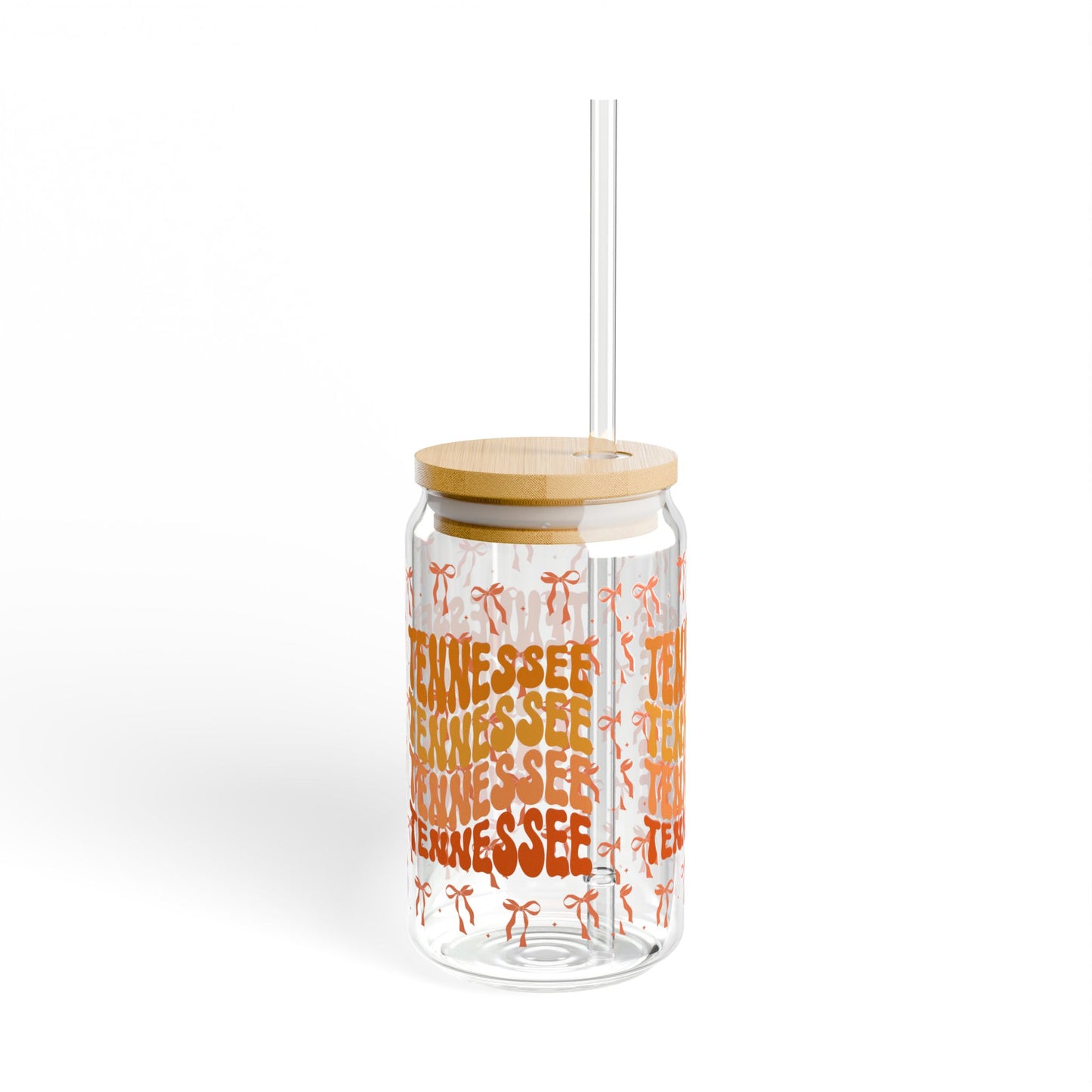 Coquette Bow Tennessee Sipper Glass, Tropical Drinkware, Summer Party Essential, Eco-Friendly Glass Cup, Tn game day, tennessee fan gift, graduation gift