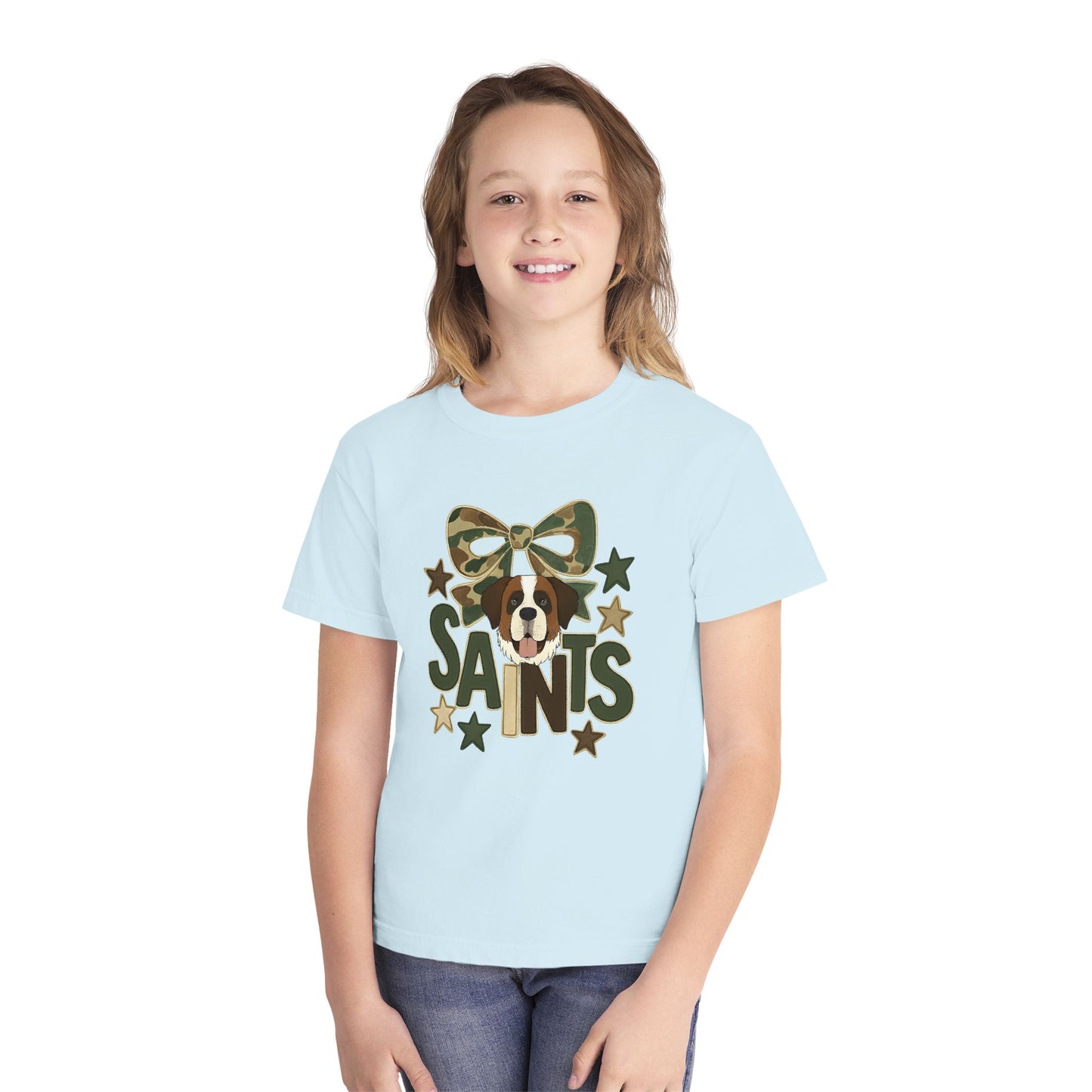 Camo Saints Youth Tee, Fun T-Shirt for Dog Lovers, Kids Outdoor Adventure Gear, Birthday Gift, Casual Wear