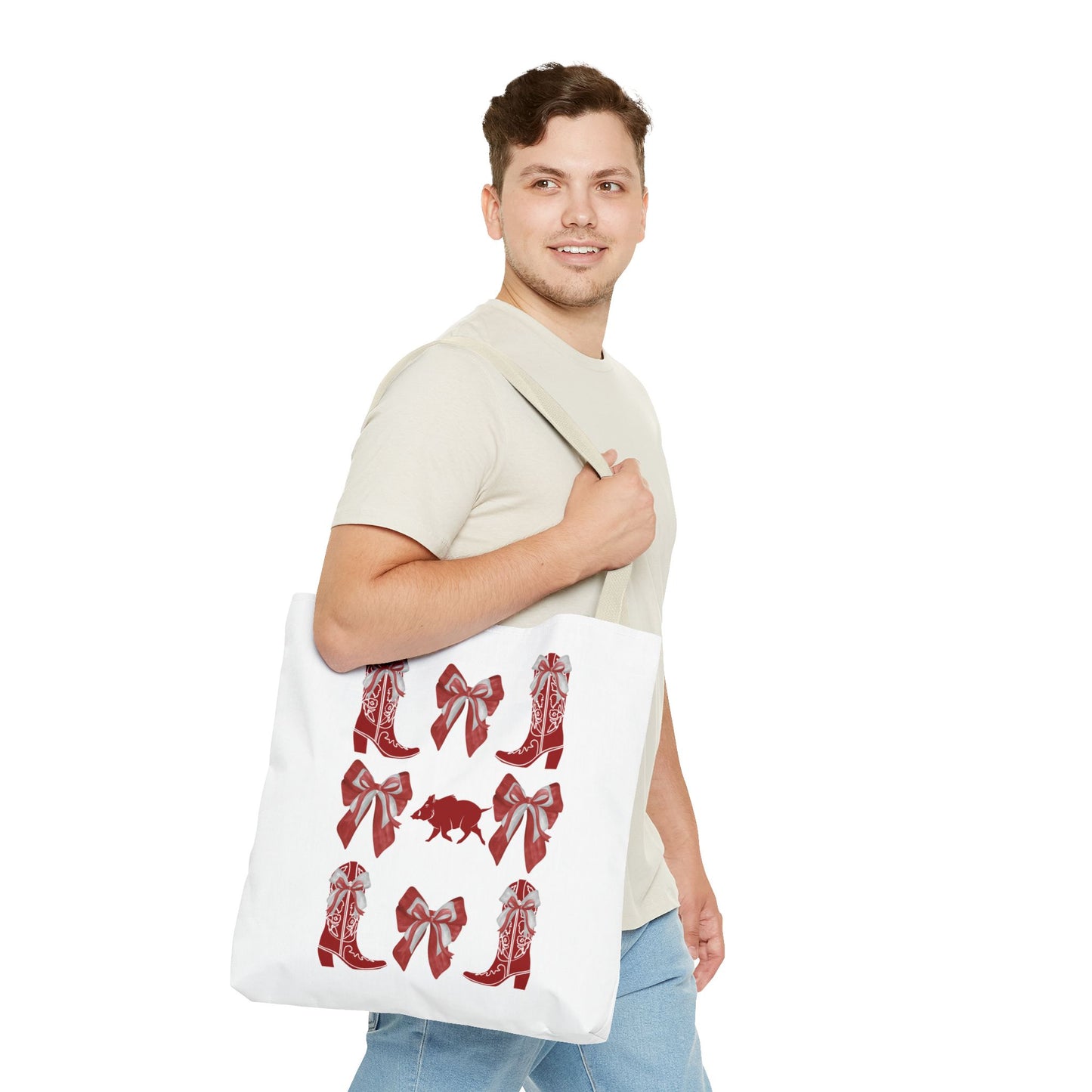Arkansas Coquette Bow Chic Tote Bag - Stylish Carryall for Cowgirls, Woo Pig Gifts, AR Razorback Fan Gift, Arkansas Game Day Tote, Graduation Gift, Arkansas Alumni