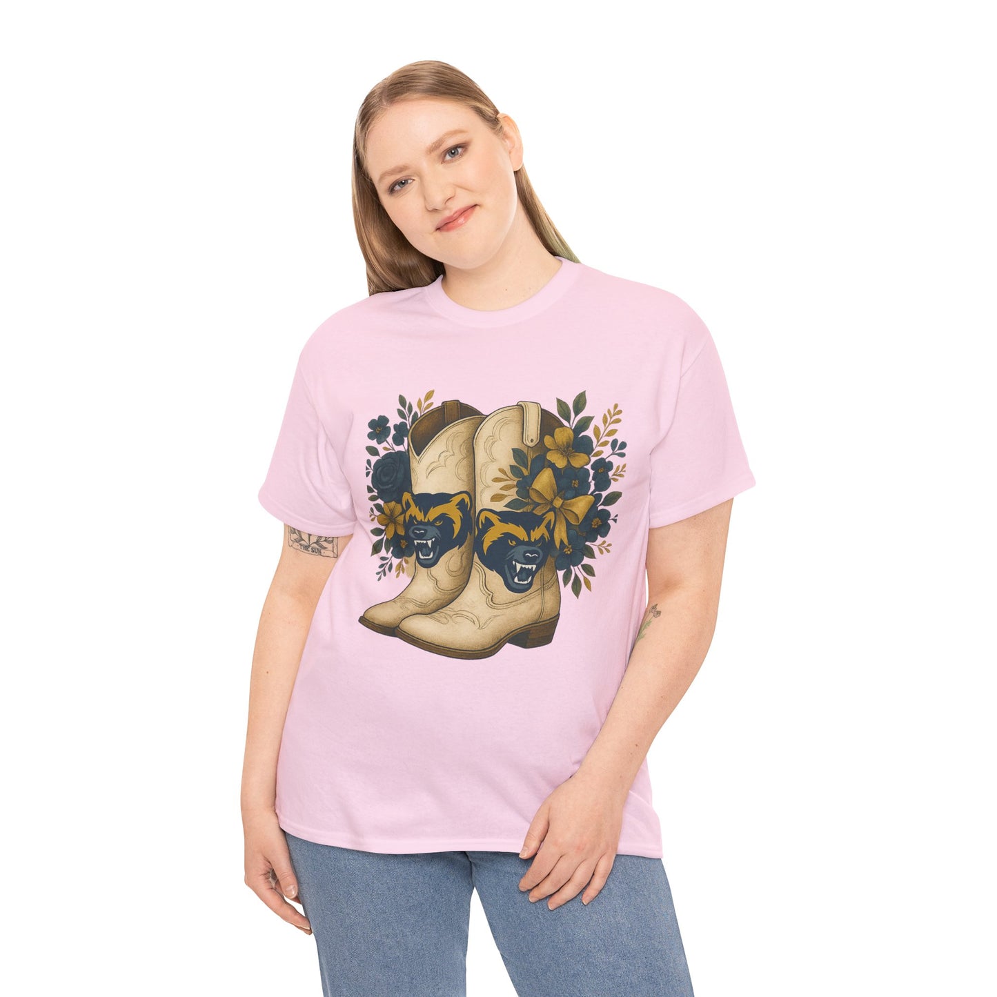 Graphic Tee - Michigan Wolverines Maize and Blue Country Chic Floral Cowboy Boots Vintage Style Shirt