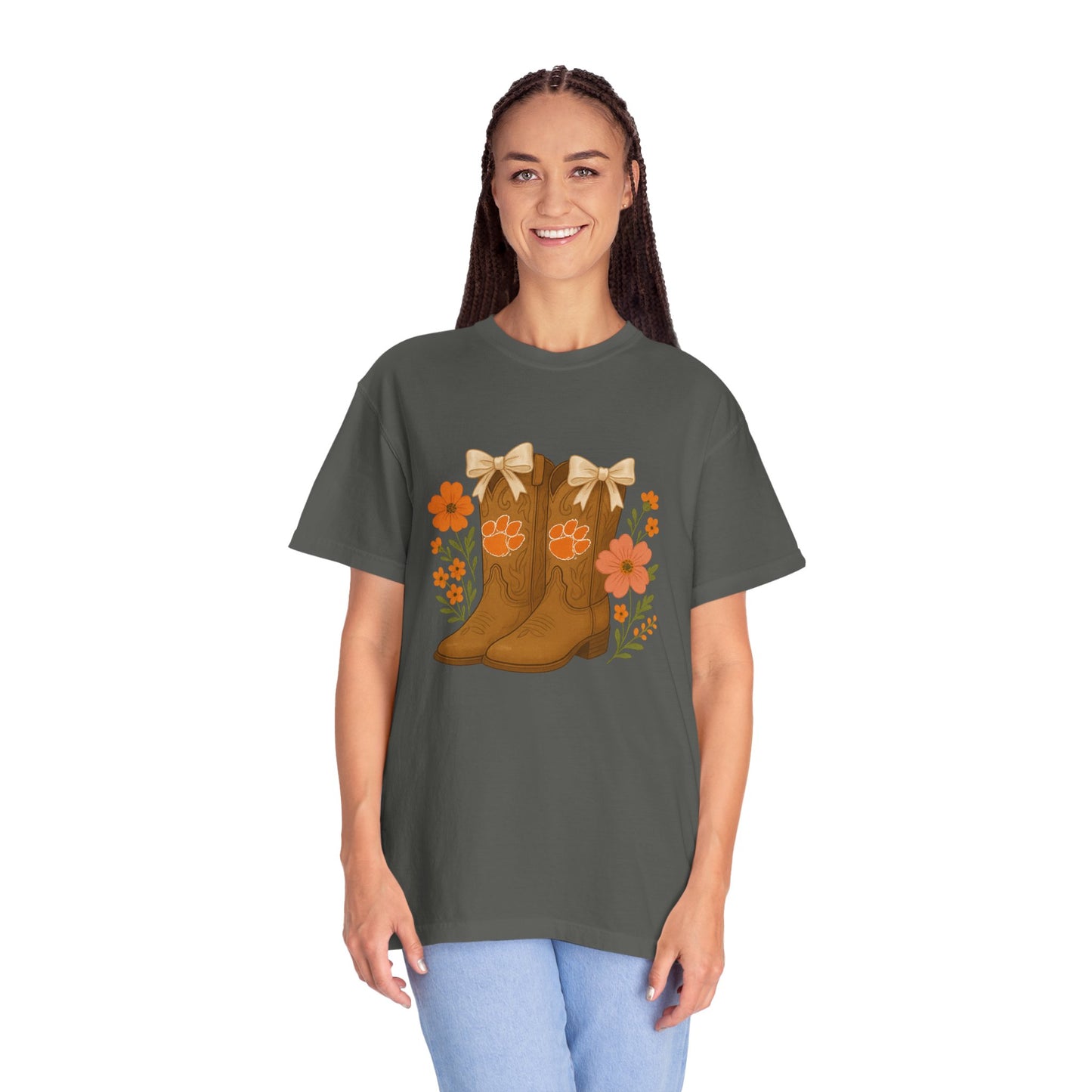 Cowgirl Boots Floral T-Shirt, Go Tigers Game Day, Comfort Colors