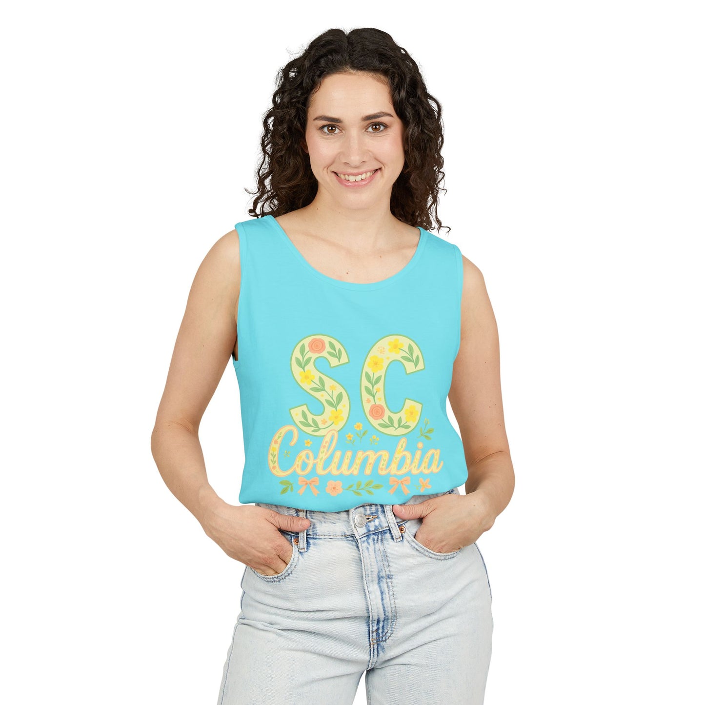 SC Columbia Floral Tank Top, Summer Tee, Beachwear, Vacation Clothes, Gift for Her, Casual Outfit, Comfort Colors, Graduation Gift