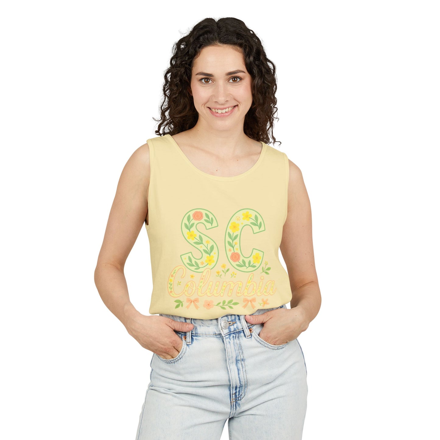 SC Columbia Floral Tank Top, Summer Tee, Beachwear, Vacation Clothes, Gift for Her, Casual Outfit, Comfort Colors, Graduation Gift