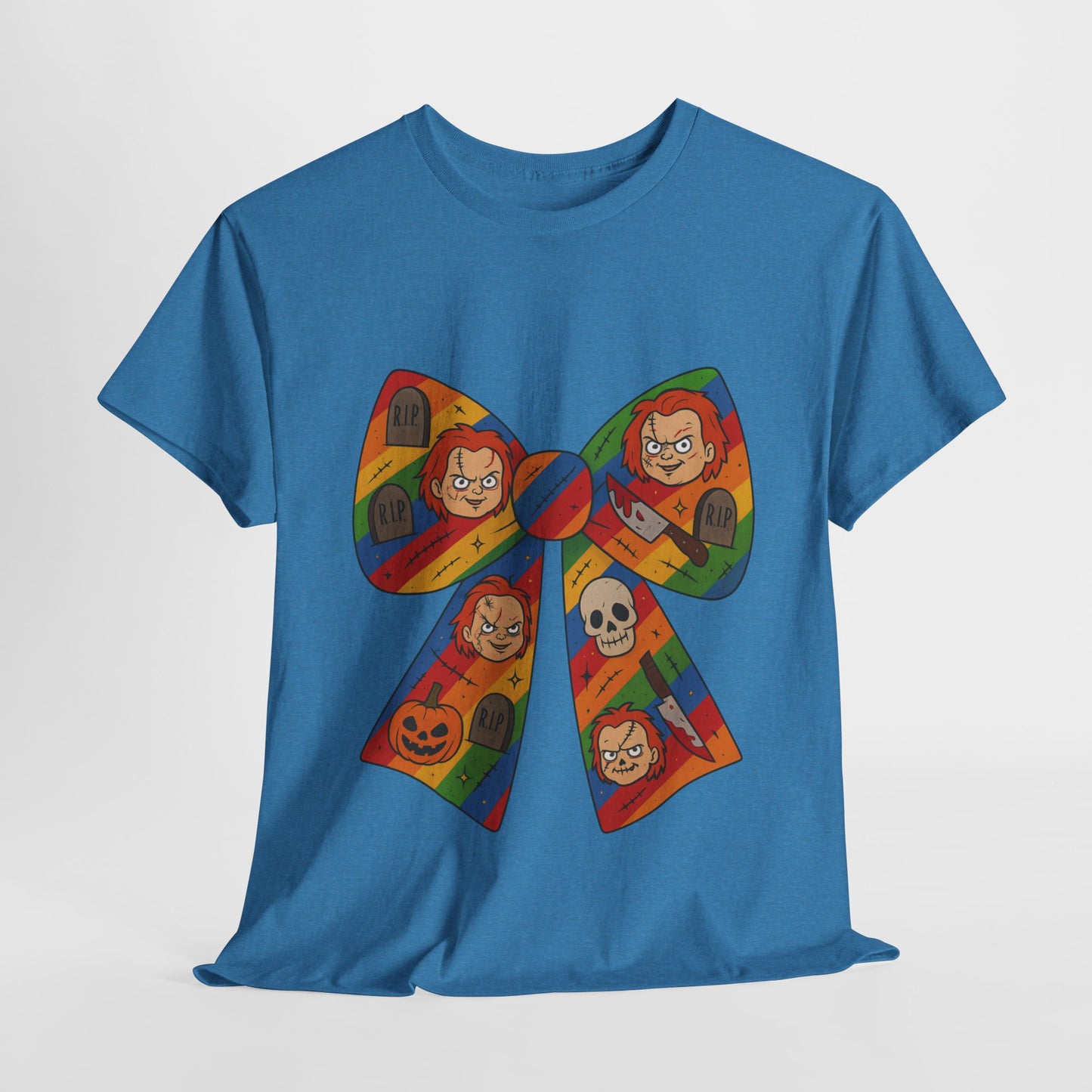 Colorful Halloween Bow Tee, Fun Costume T-Shirt, Halloween Party Shirt, Unisex Graphic Tee, Cozy Everyday Wear, Unique Gift Idea