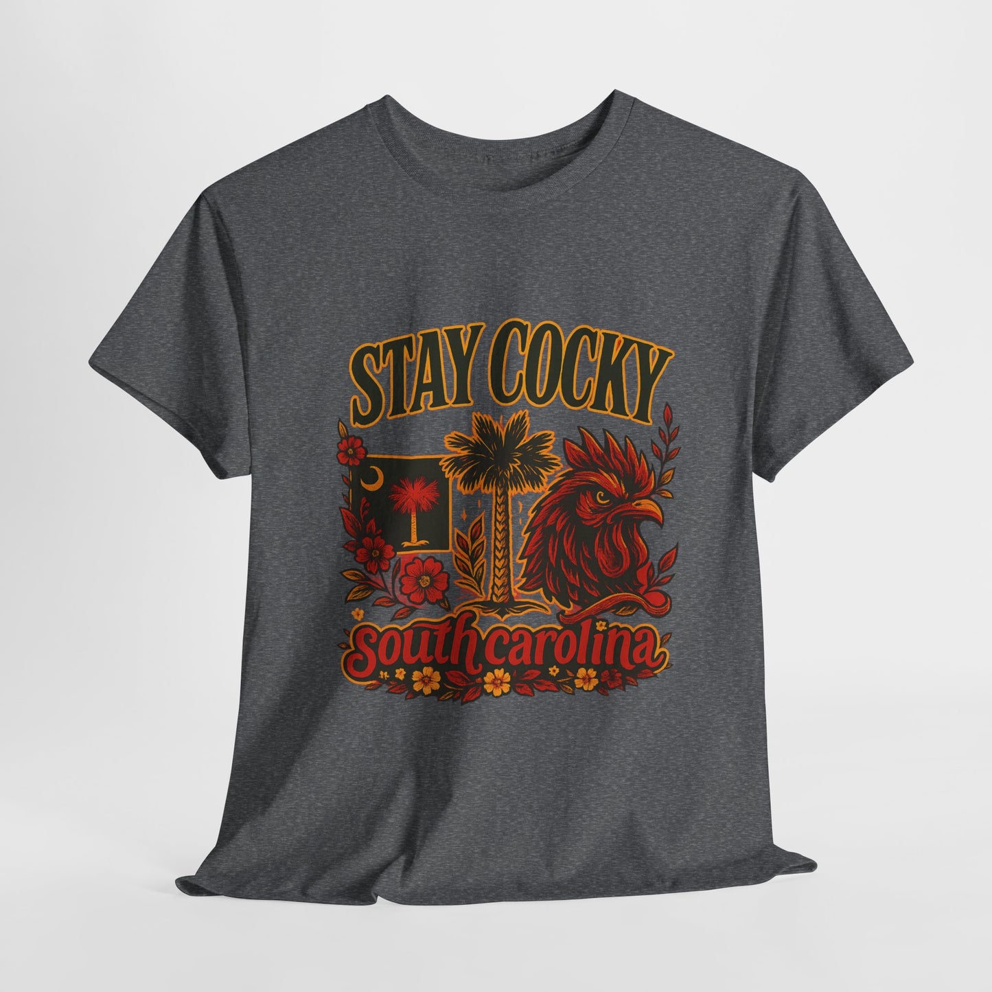 Stay Cocky Unisex Heavy Cotton Tee, Casual Graphic Tee, South Carolina Pride Shirt, Fun Vacation Wear, Perfect Gift for Gamecocks Fans