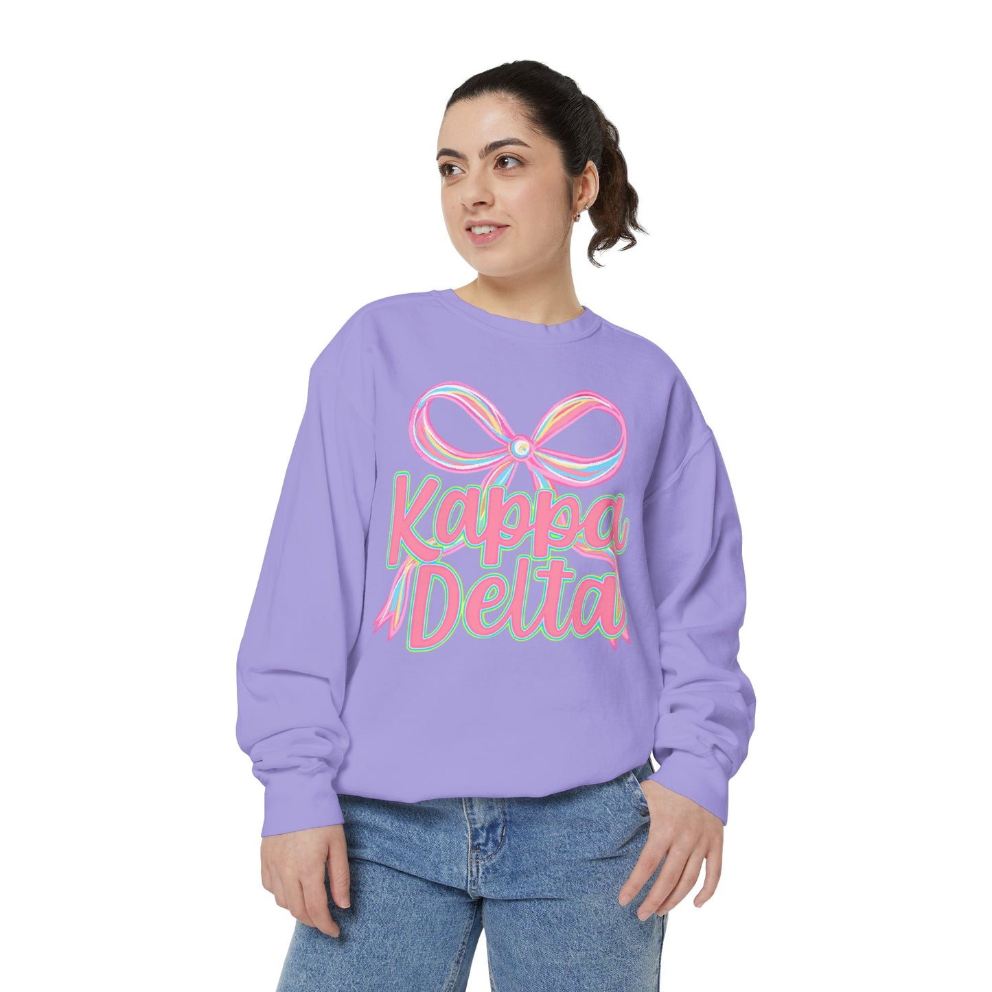 KD Comfort Colors Garment-Dyed Sweatshirt, Sorority Apparel, Cozy Gift, College Sweatshirt, Valentine's Day Gift, Customizable Sweater
