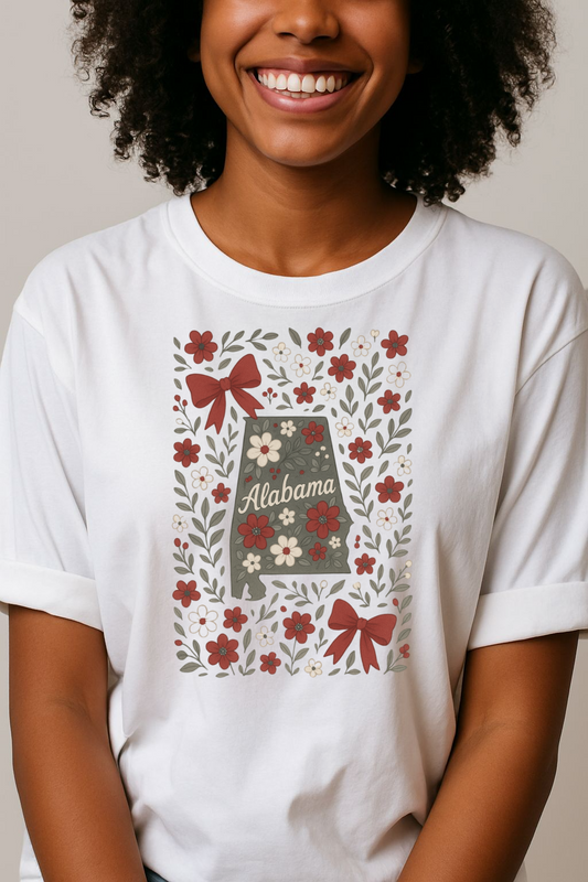 Alabama Floral Unisex T-Shirt, Southern Pride Shirt, Gift for Her, Travel Tee, Spring Apparel