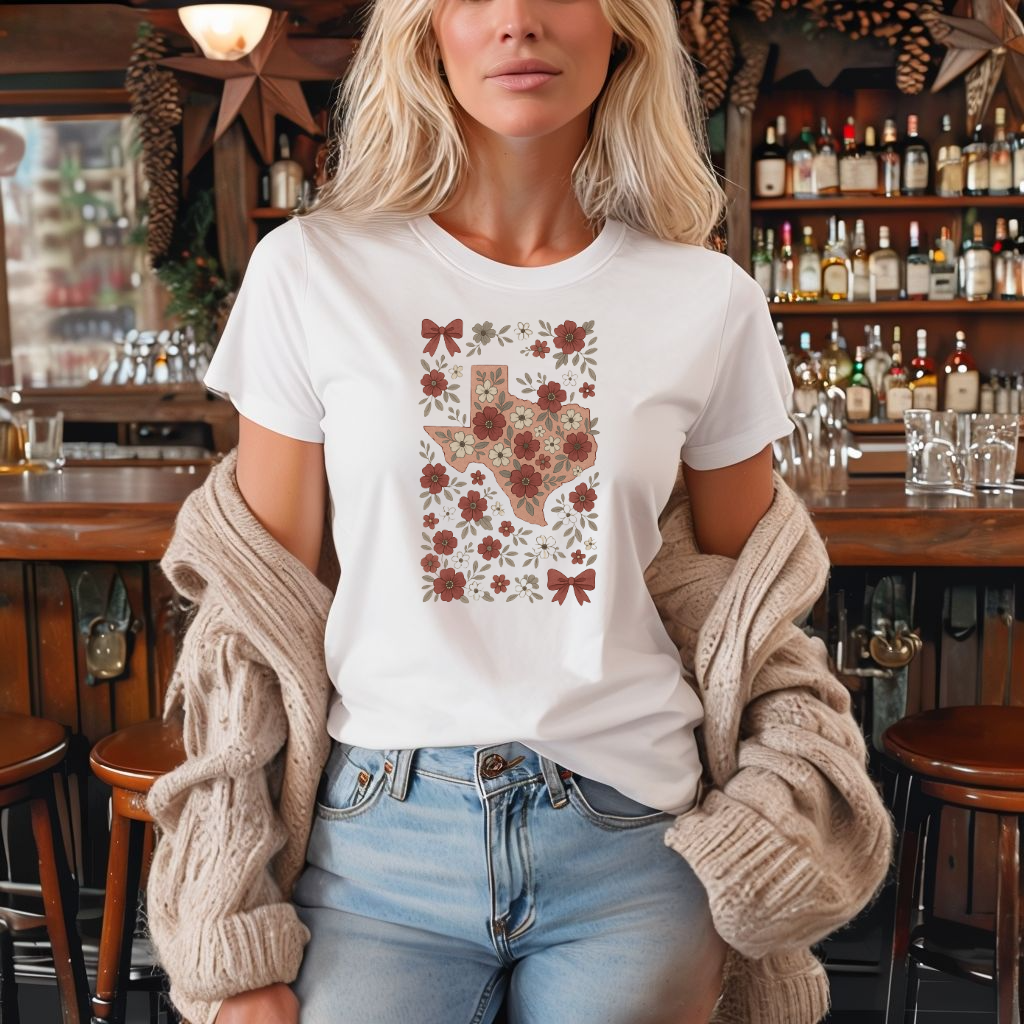Texas Floral Unisex Softstyle T-Shirt, Vintage Texas Tee, Texas Pride Shirt, Casual Wear, Gift for Texas Lovers, Holiday T-Shirt