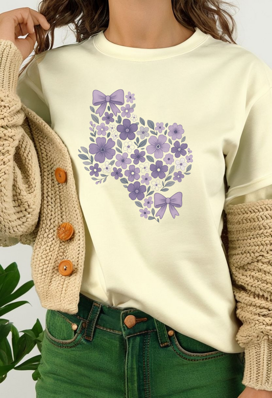 Texas Floral T-Shirt, Casual Summer Top, Gift for Her, Boho Style Tee, Spring Fashion, State Pride Shirt, Soft and Comfy Wear