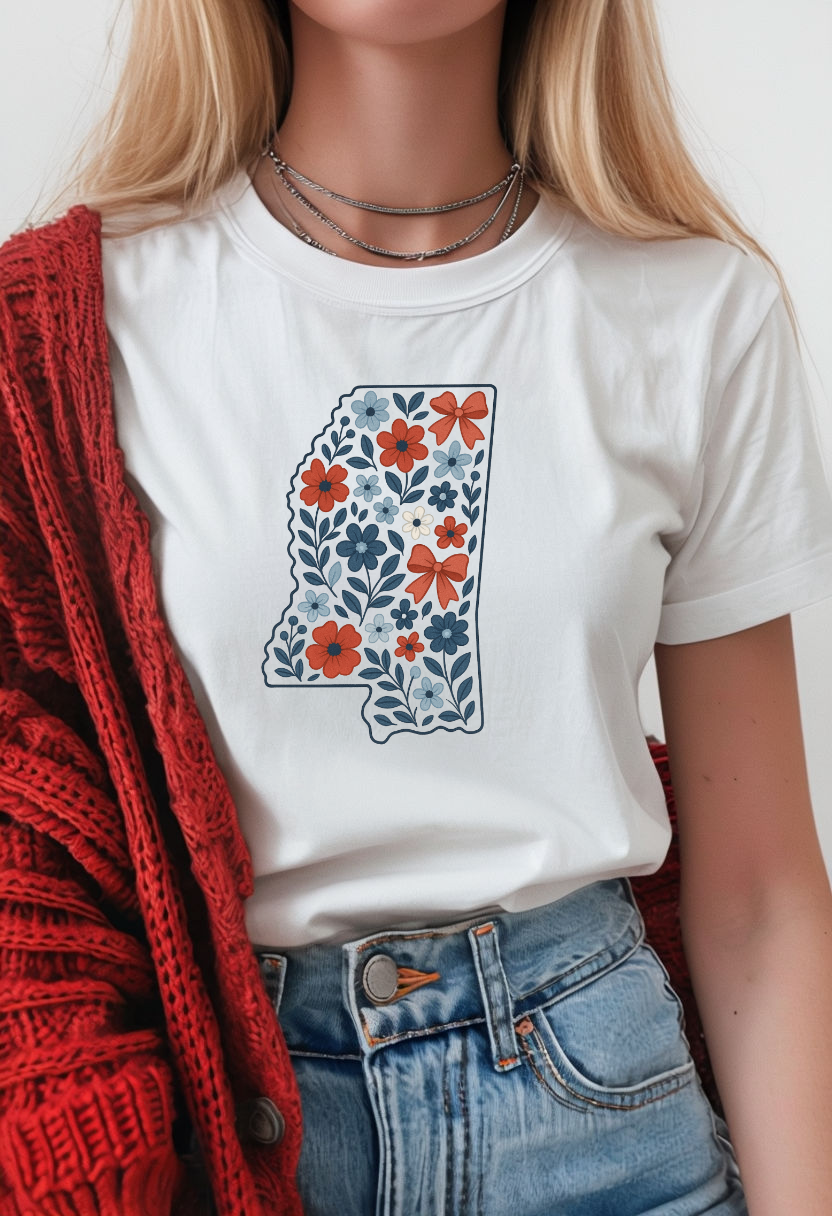 Mississippi Floral Unisex T-Shirt, Casual Tee, Gift for Her, Summer Apparel, Nature Lover Shirt, State Pride Clothing