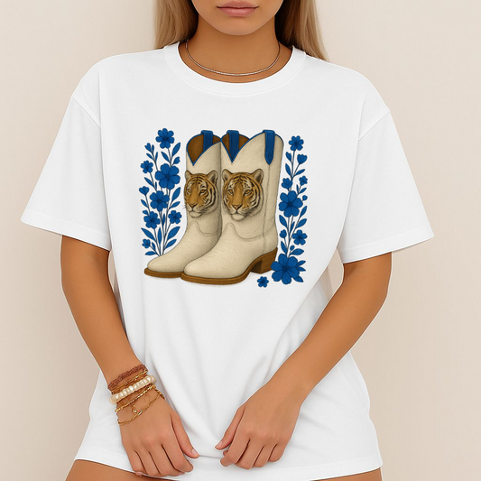 Graphic T-Shirt - Cowboy Boots & Tigress, Unisex Tee, Vintage Country Style-Memphis Tiger Fan